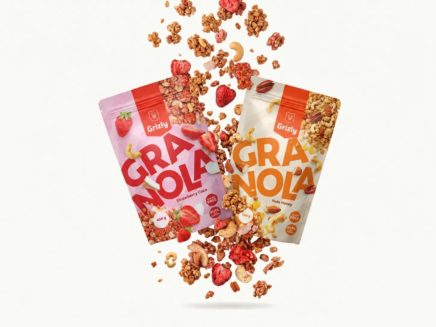 padajúca granola a jahody