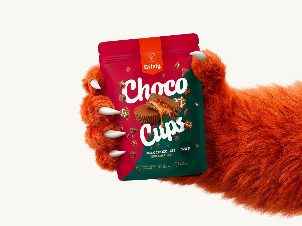 Grizly tlapka drží balení