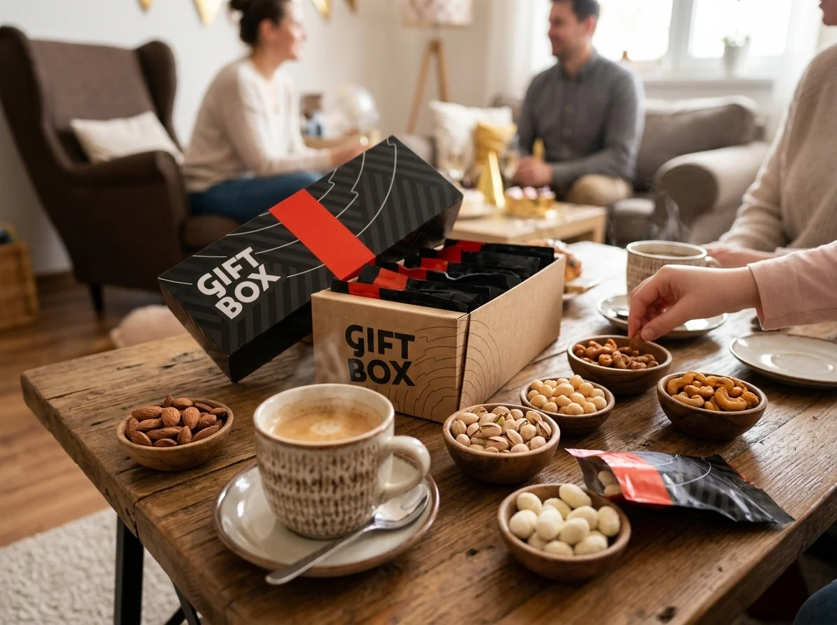 otevřený box s ořechy