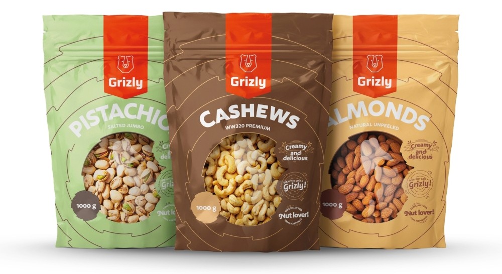 Ořechy Grizly mandle, kešu, pistácie znovuuzavíratelná balení