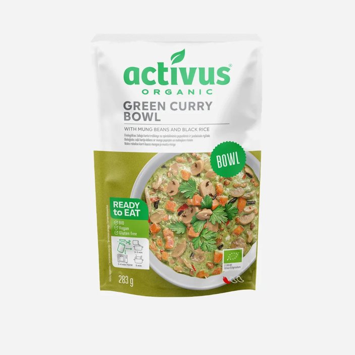 Activus Bio Green Curry Bowl se zeleným kari kořením, fazolemi mungo a černou rýží 283g