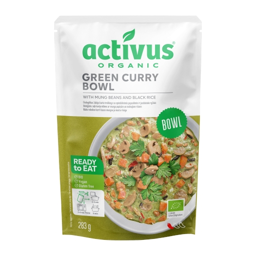 Activus Bio Green Curry Bowl se zeleným kari kořením, fazolemi mungo a černou rýží 283g