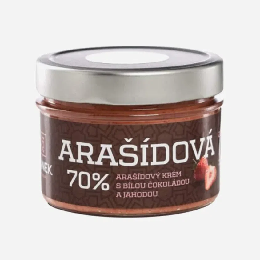 Arašídový krém s bílou čokoládou a jahodou