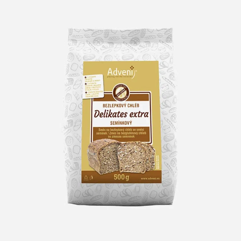 Bezlepkový chléb Delikates Extra se směsí semínek