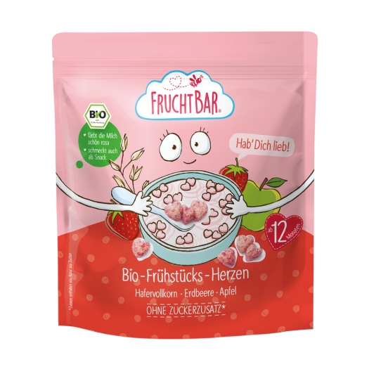 Cereálie srdíčka s jahodami a jablkem BIO