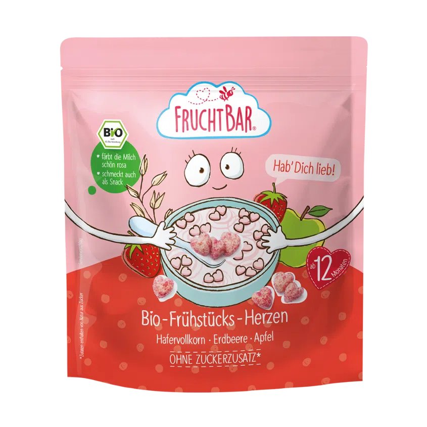 Cereálie srdíčka s jahodami a jablkem BIO