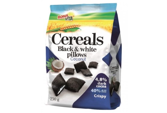 Cereálne vankúšiky s náplňou Black white pillows s kokosom