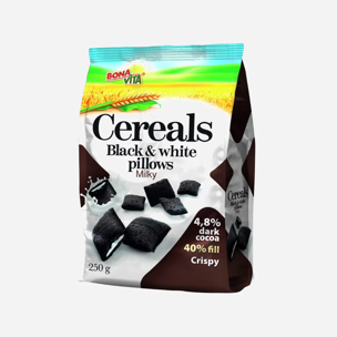 Cereální polštářky Black white pillows s mléčnou náplní