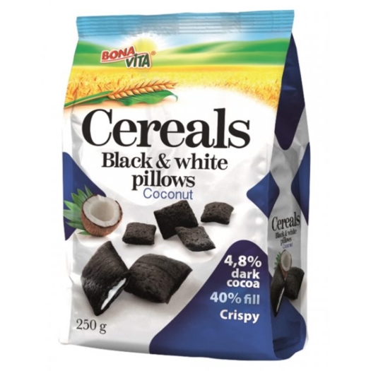 Cereální polštářky s náplní Black white pillows s kokosem