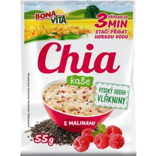 Chia kaše ovesná s malinami