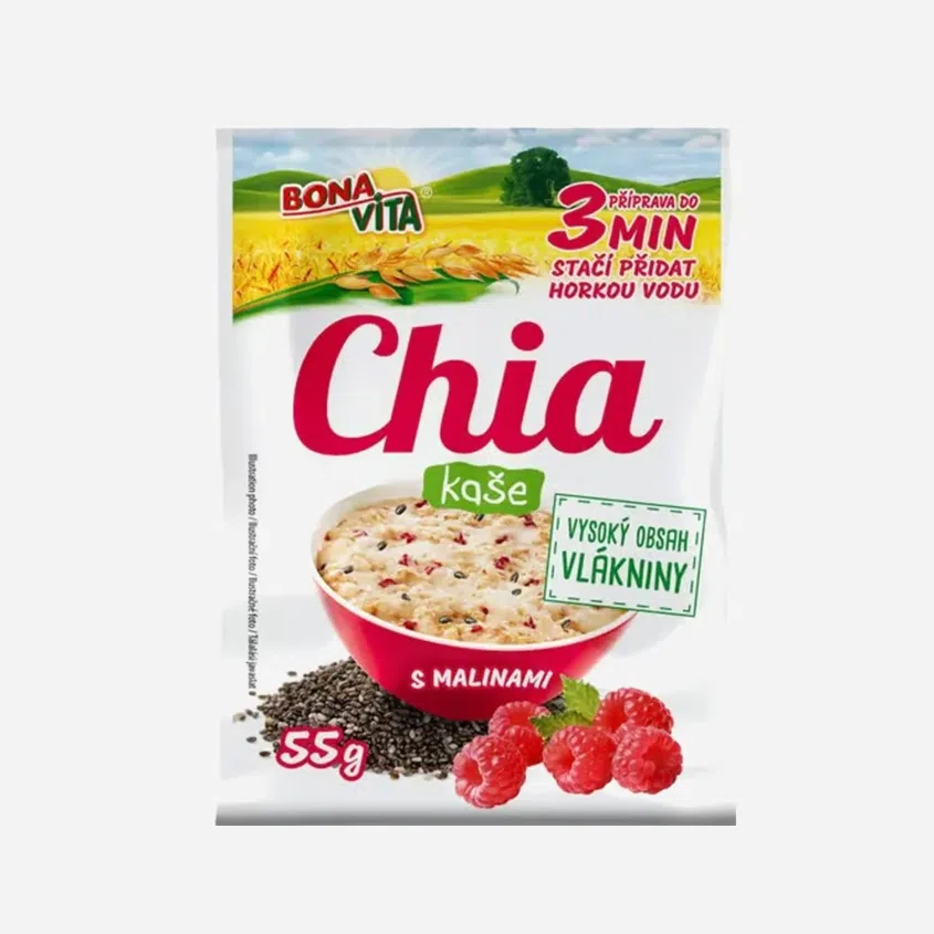 Chia kaše ovesná s malinami