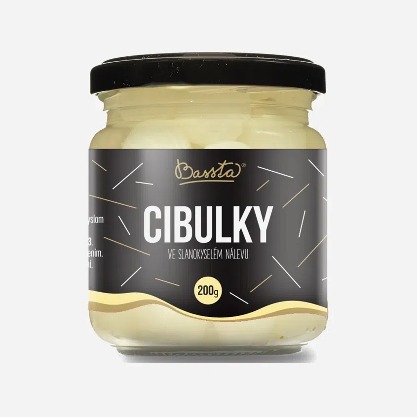 Cibulky ve slanokyselém nálevu sklo