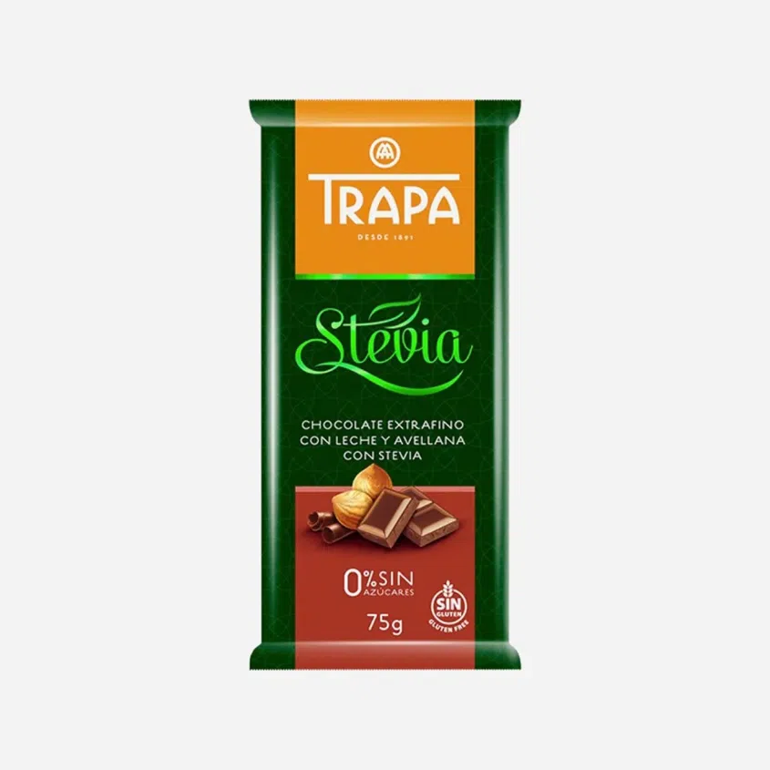 Čokoláda mléčná s drcenými lískovými ořechy a stevií