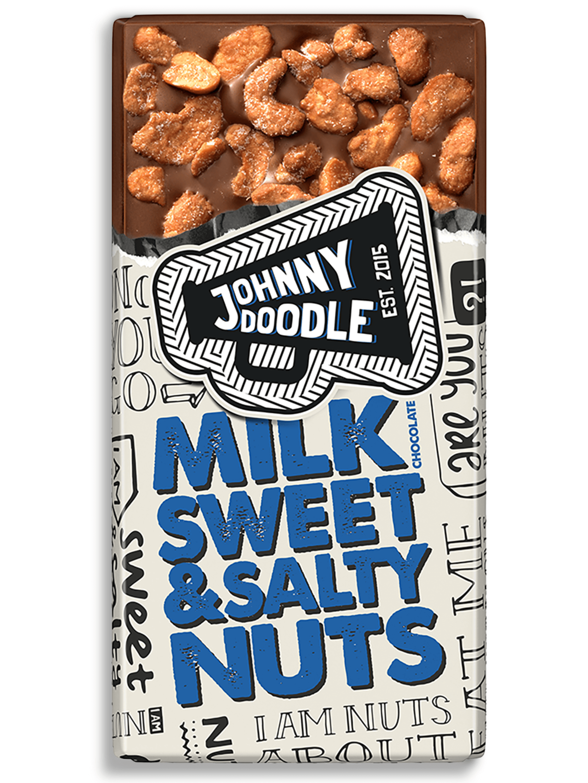 Levně Johny Doodle Mléčná čokoláda, sladké a slané ořechy 150 g