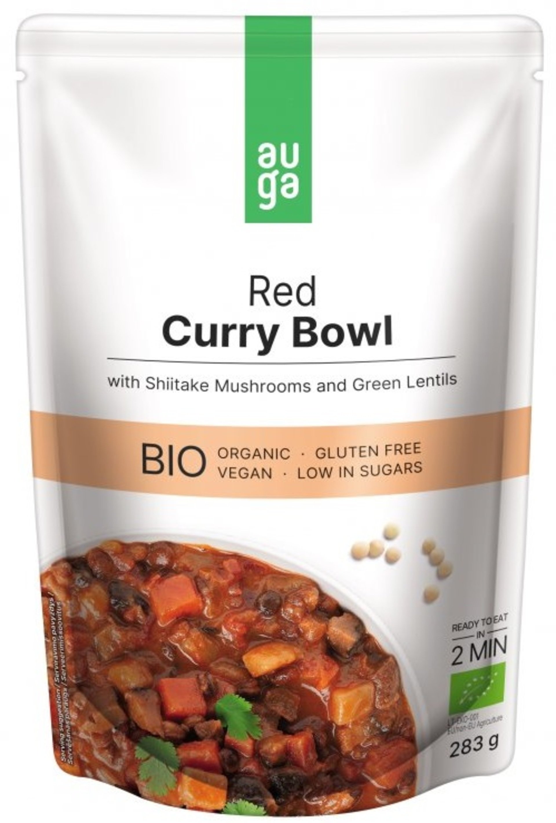 Levně Auga Red curry bowl – s červeným kari kořením, houbami shiitake a zelenou čočkou BIO 283 g