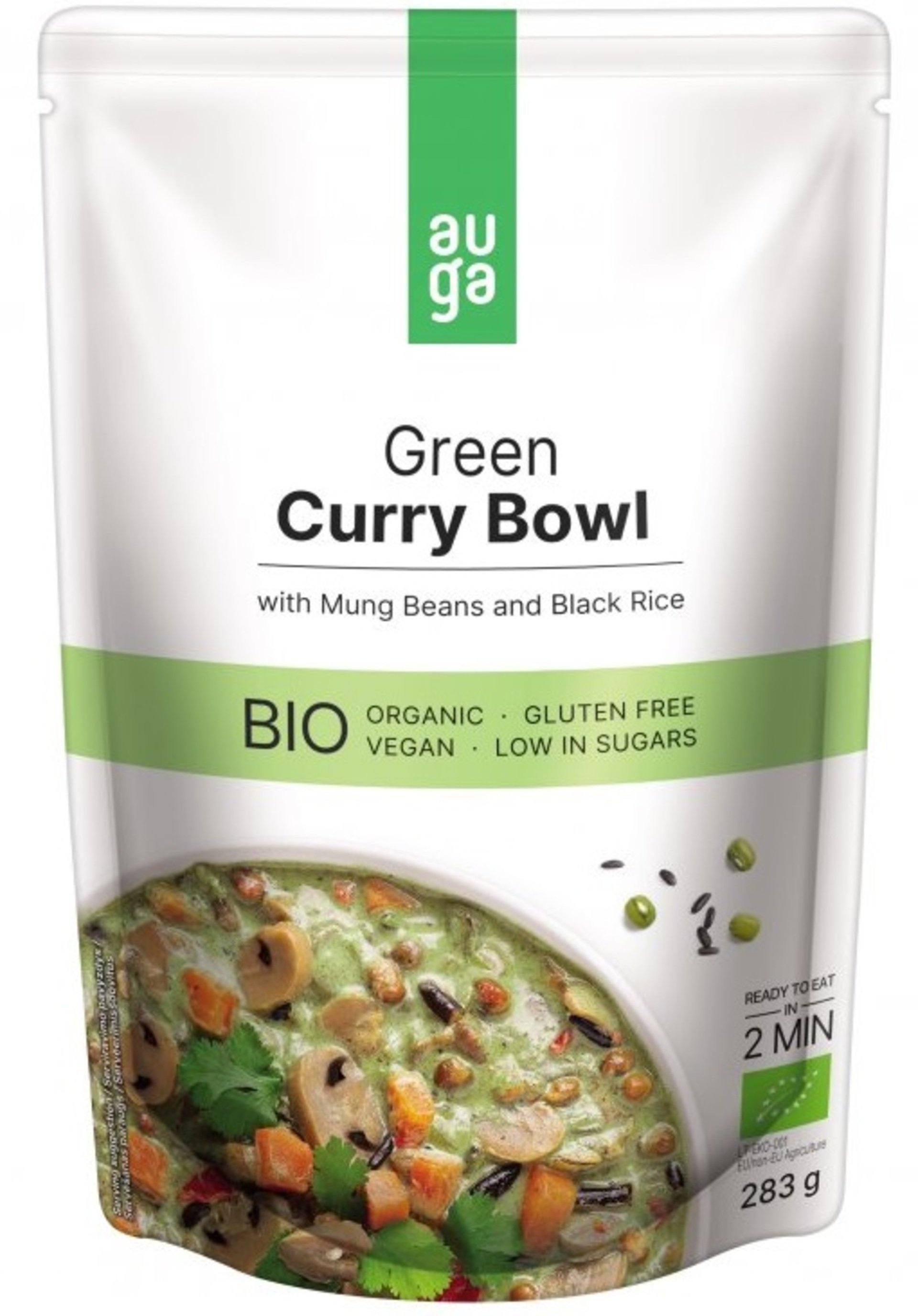 Levně Auga Green curry bowl – se zeleným kari kořením, fazolemi mungo a černou rýží BIO 283 g