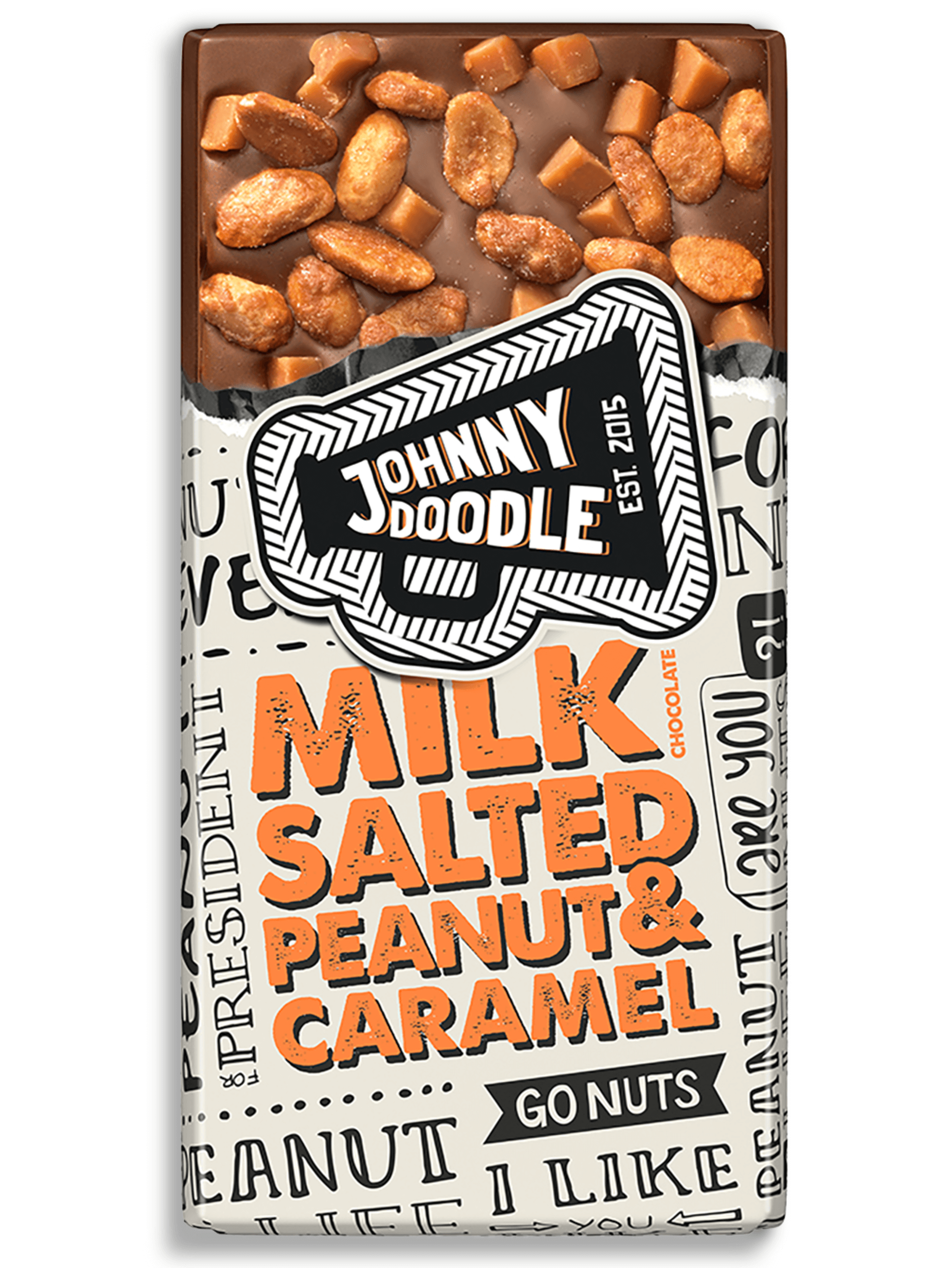 Levně Johny Doodle Mléčná čokoláda, slané arašídy a karamel 150 g