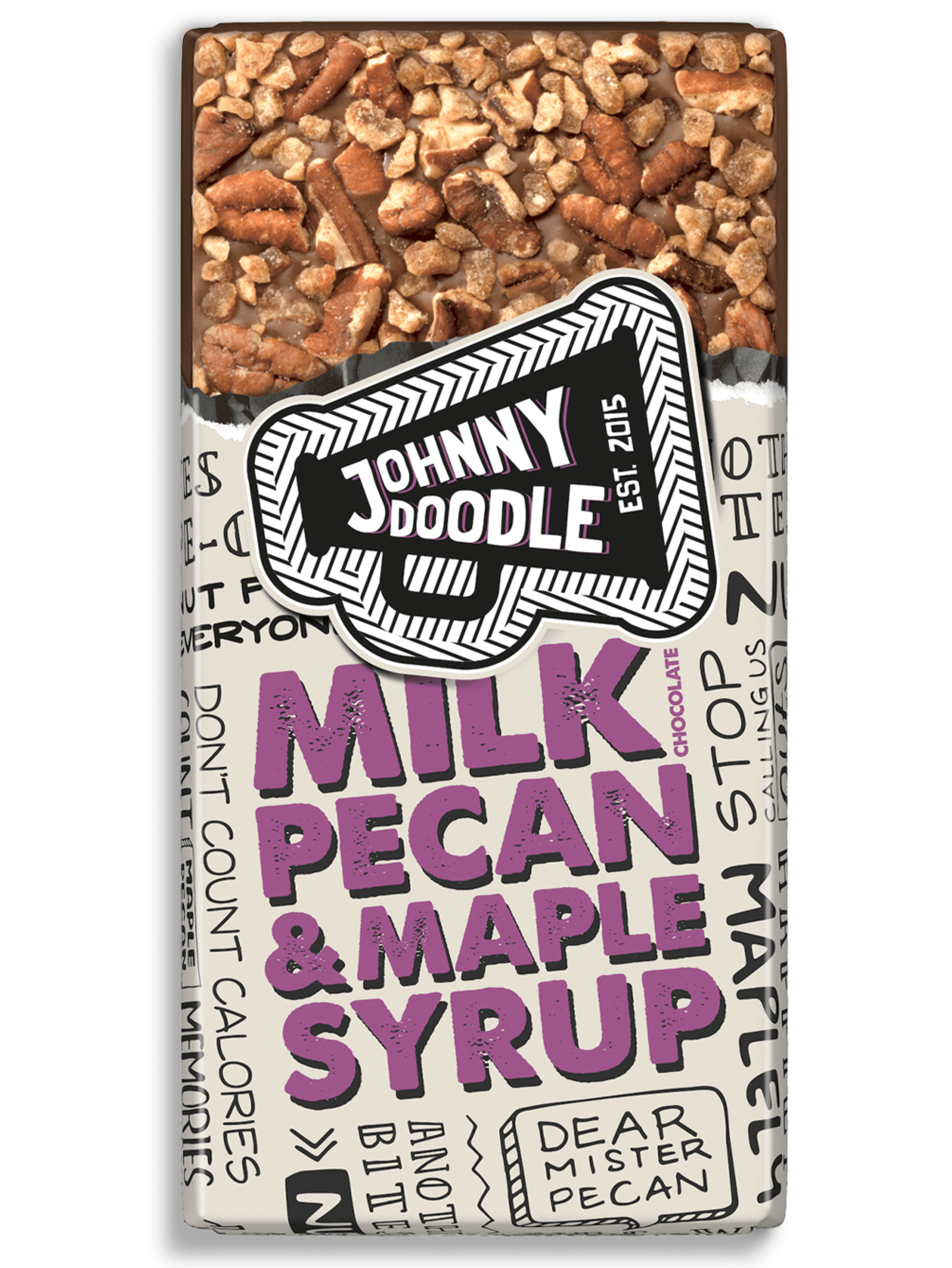 Levně Johny Doodle Mléčná čokoláda, pekanové ořechy a javorový sirup 150 g