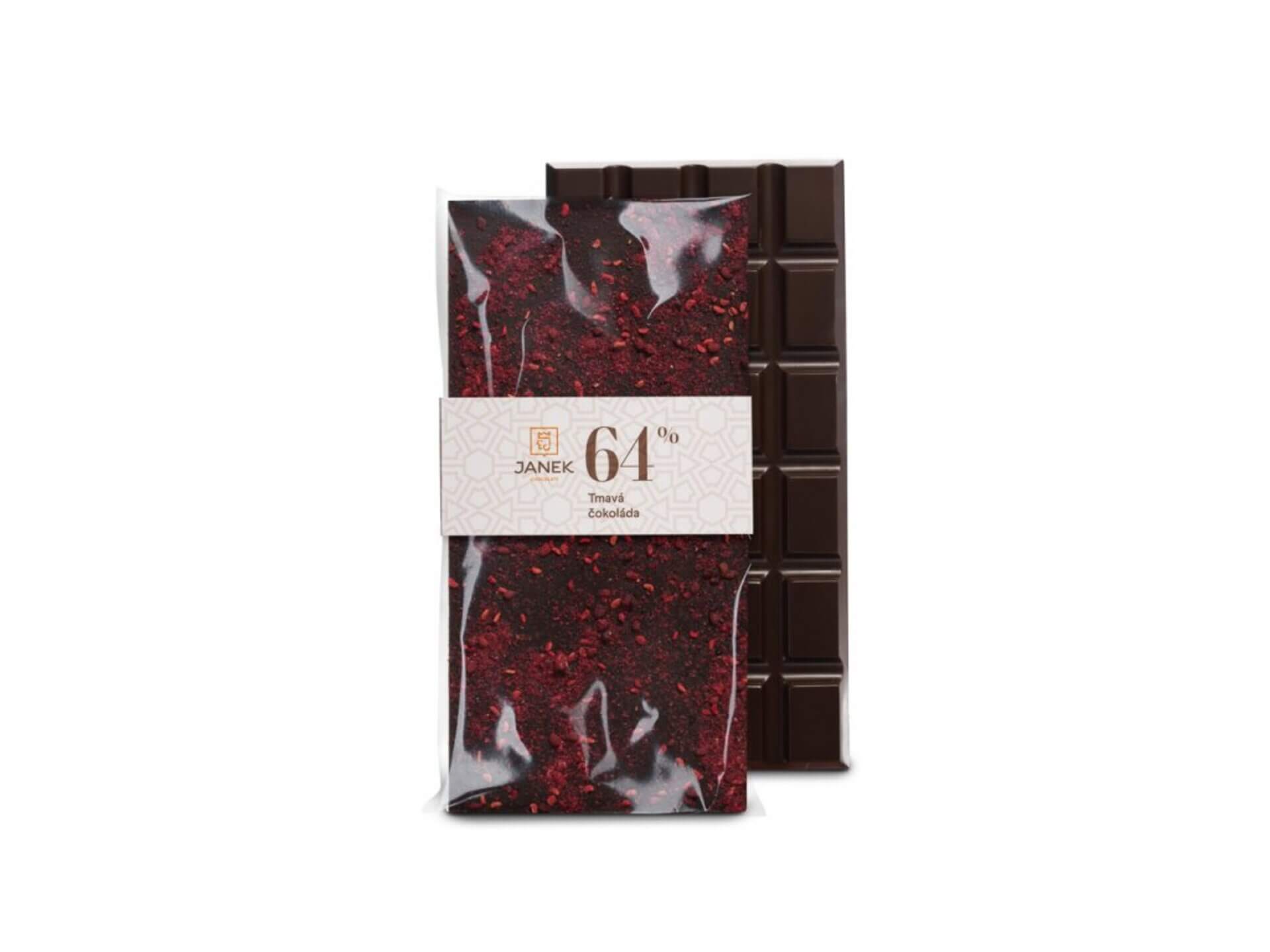 Levně Čokoládovna Janek Tmavá čokoláda s drcenými ostružinami a lyofilizovanými malinami 85 g