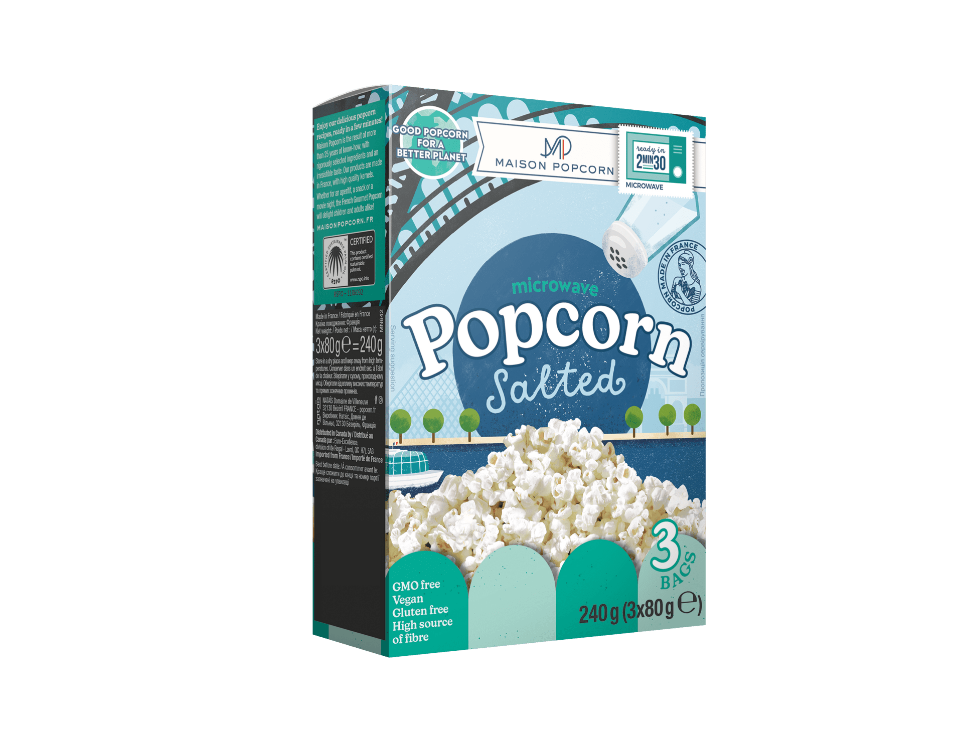 Levně Maison Popcorn Slaný popcorn do mikrovlnky 3x80 g