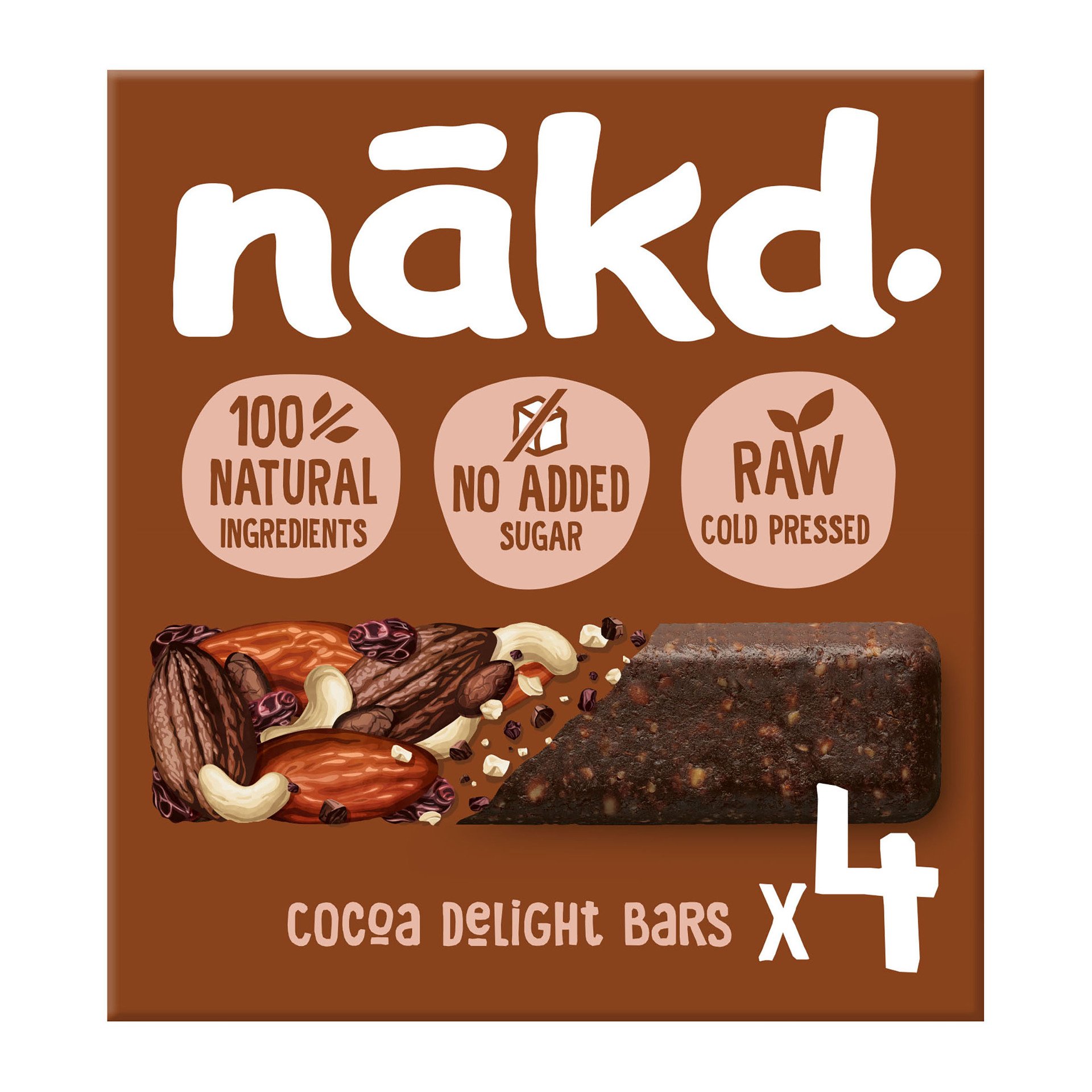 NAKD Cocoa Delight - Ovocno-oříškové RAW tyčinky s kakaem 35g x 4