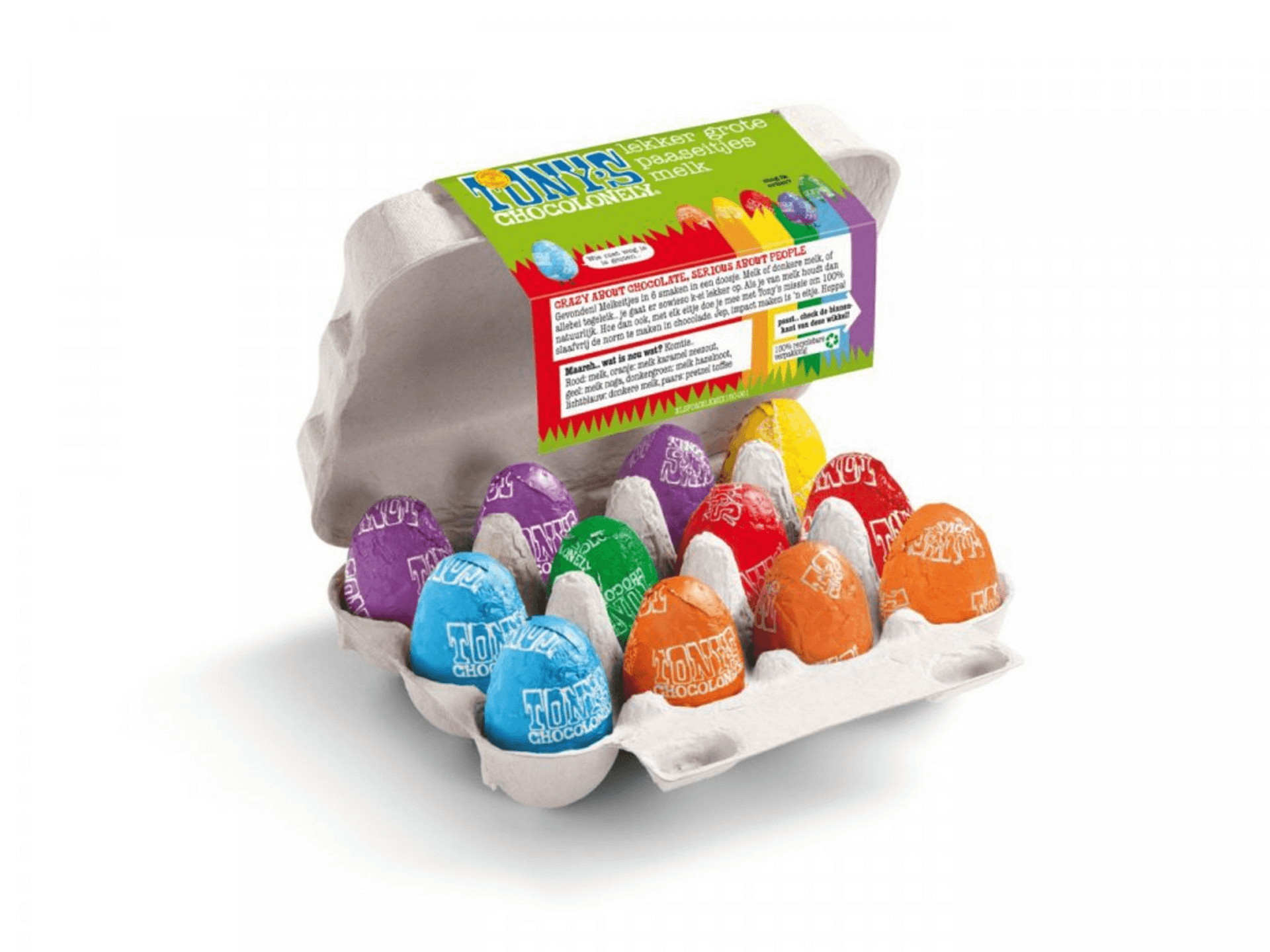 Levně Tony´s Chocolonely Velikonoční vajíčka mléčná v papírové krabičce 150 g