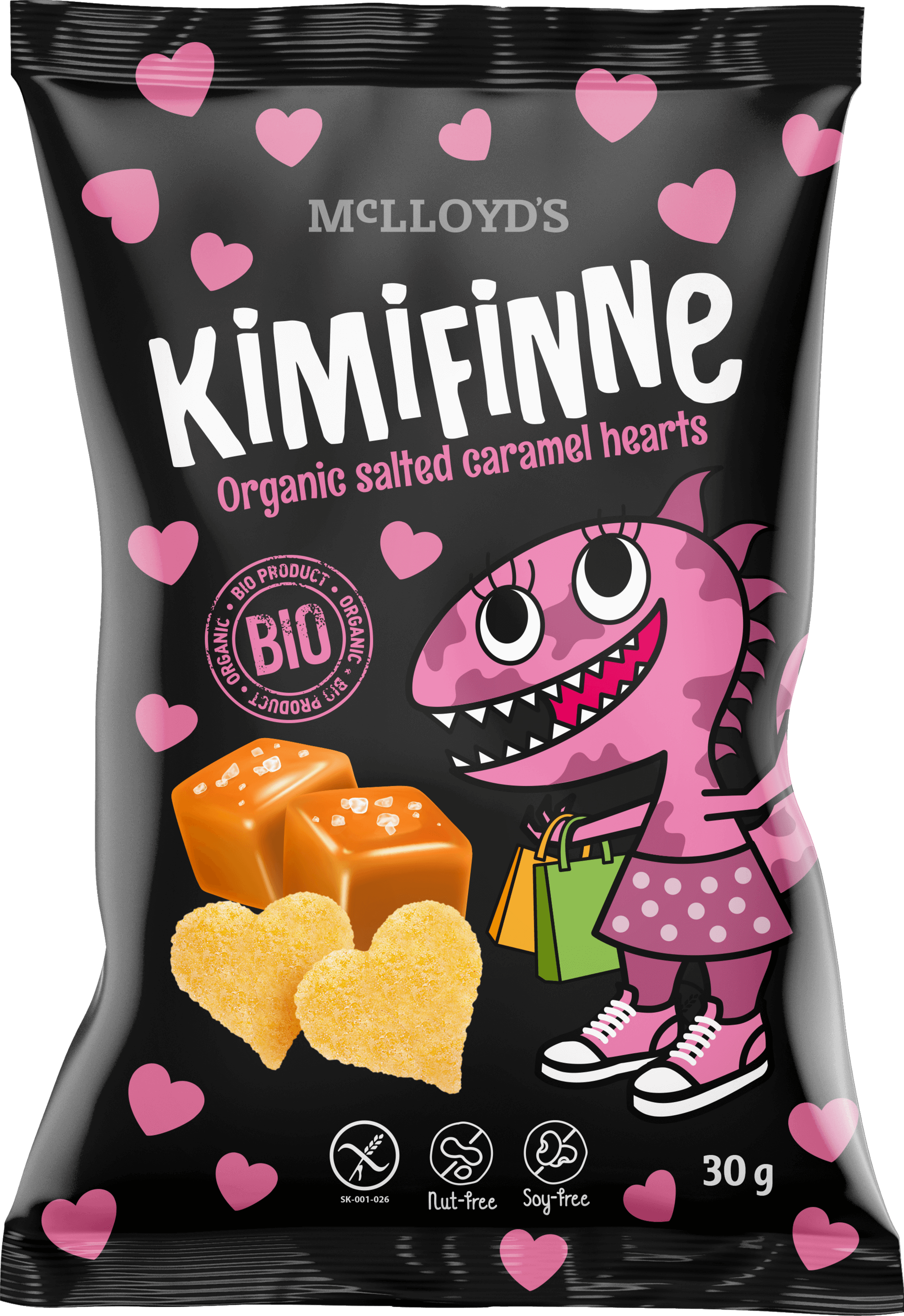 Levně Kimifinne Snack srdíčka slaný karamel BIO 30 g