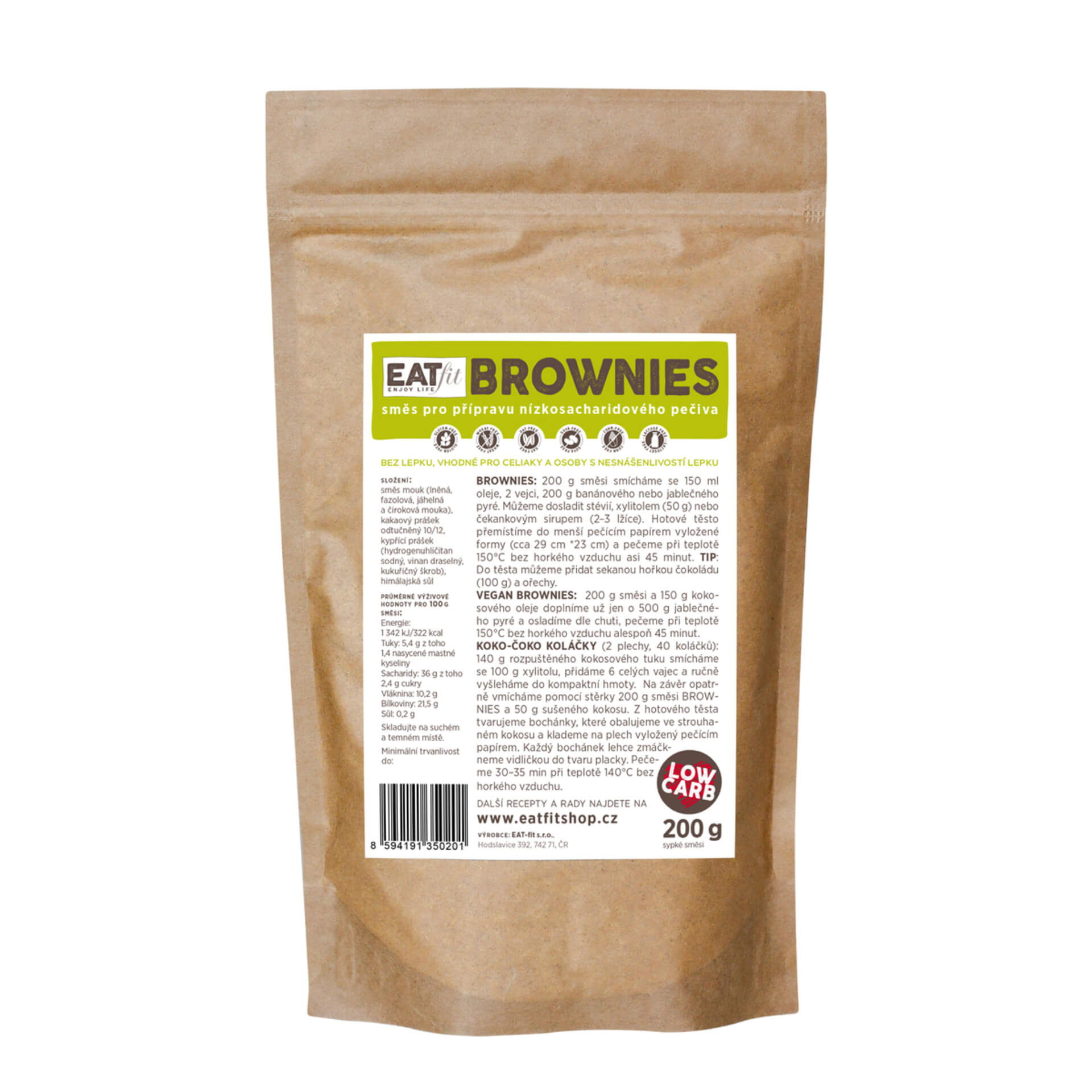 Levně EATfit Bezlepková směs Low carb Brownies 200 g