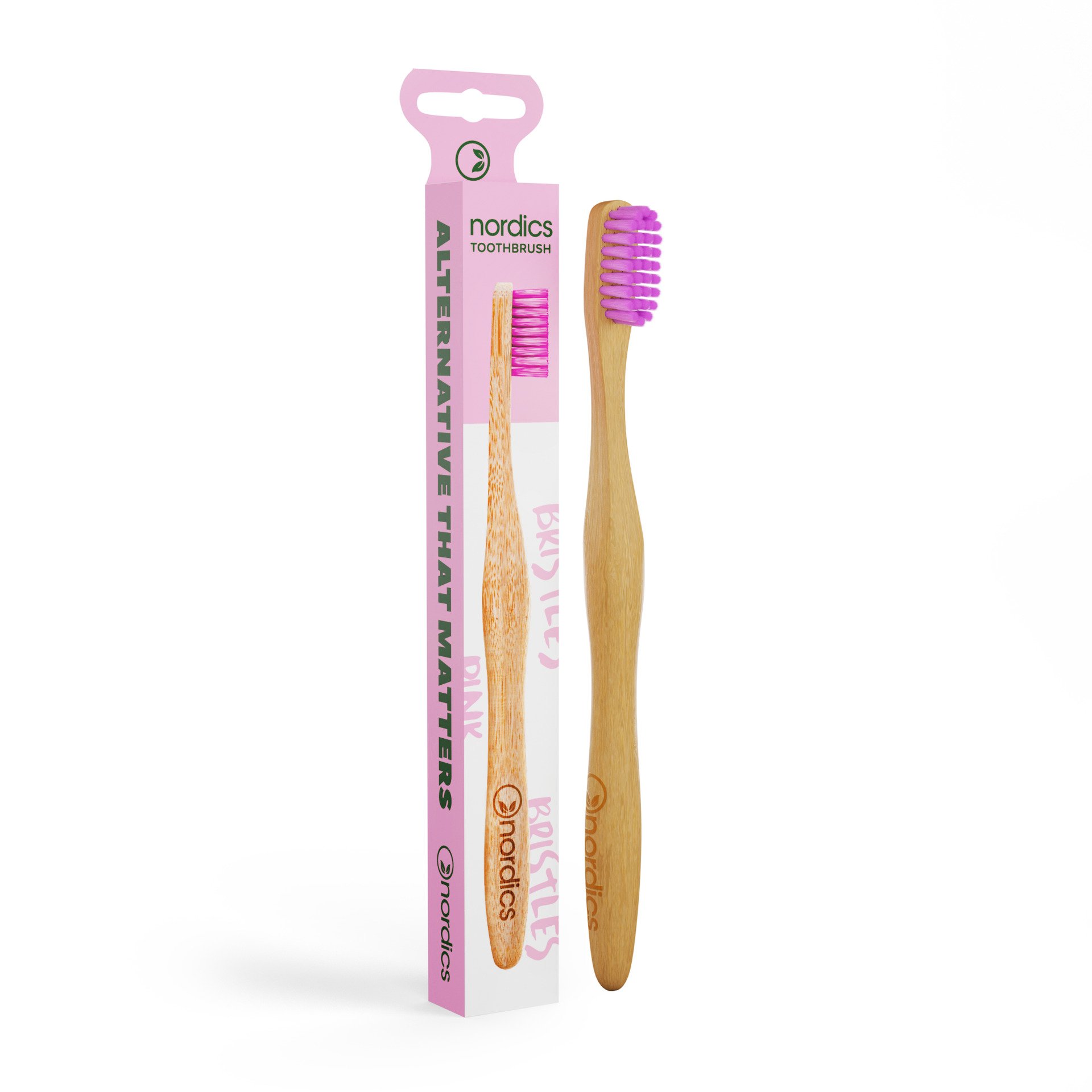 Nordics Bambusový zubní kartáček pro dospělé - růžová 1 ks