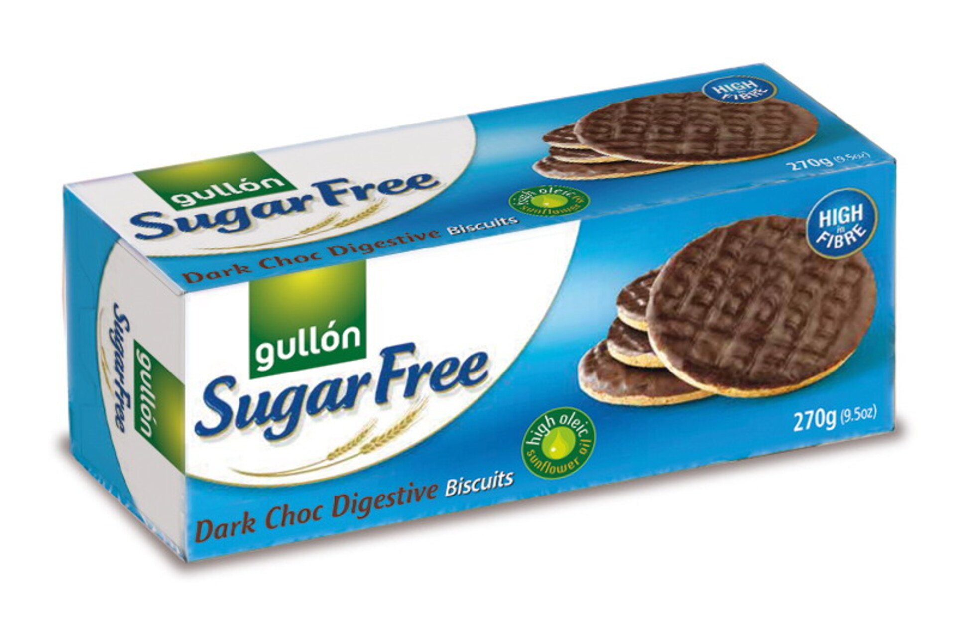 Levně Gullón Dark Choc digestive biscuits oplatky bez cukru s čokoládou 270 g