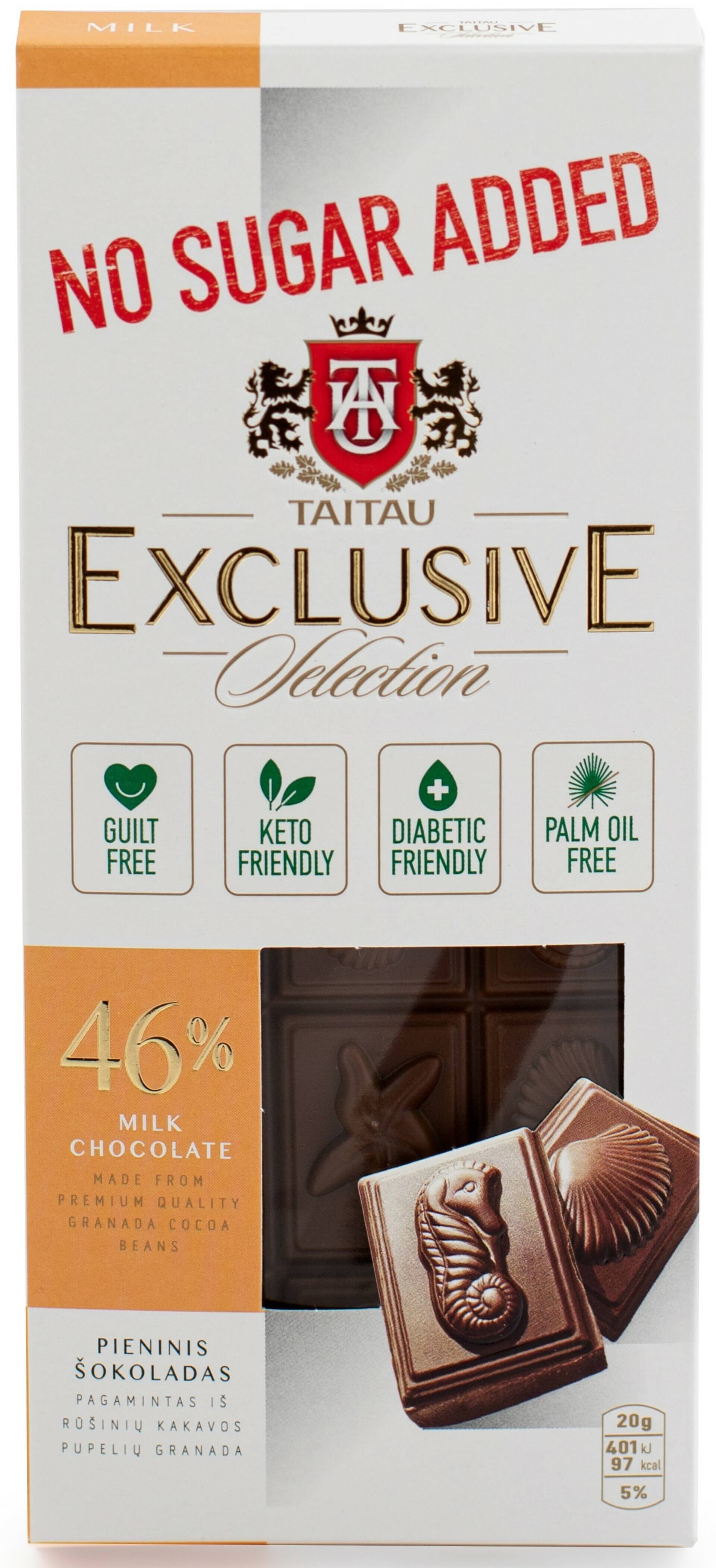 Levně Taitau Exclusive Selection Mléčná čokoláda bez cukru 46% 100 g