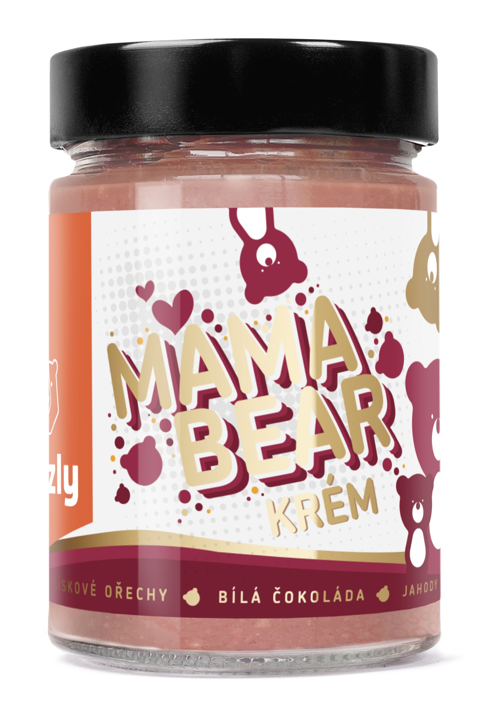 Levně GRIZLY Mama Bear Lískooříškový krém s bílou čokoládou a jahodovým prachem 300 g