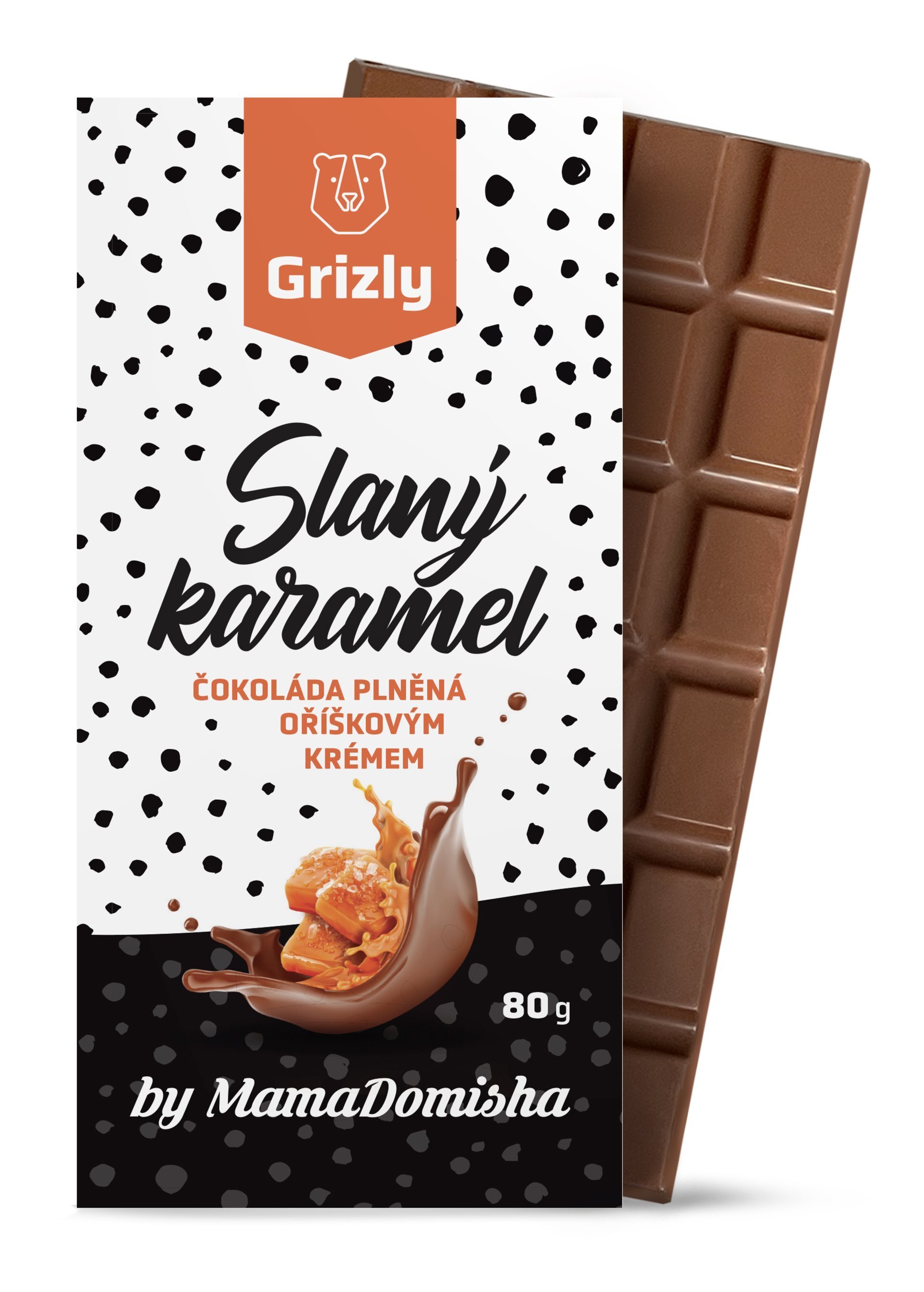 Levně GRIZLY Čokoláda mléčná Slaný karamel by Mamadomisha 80 g expirace