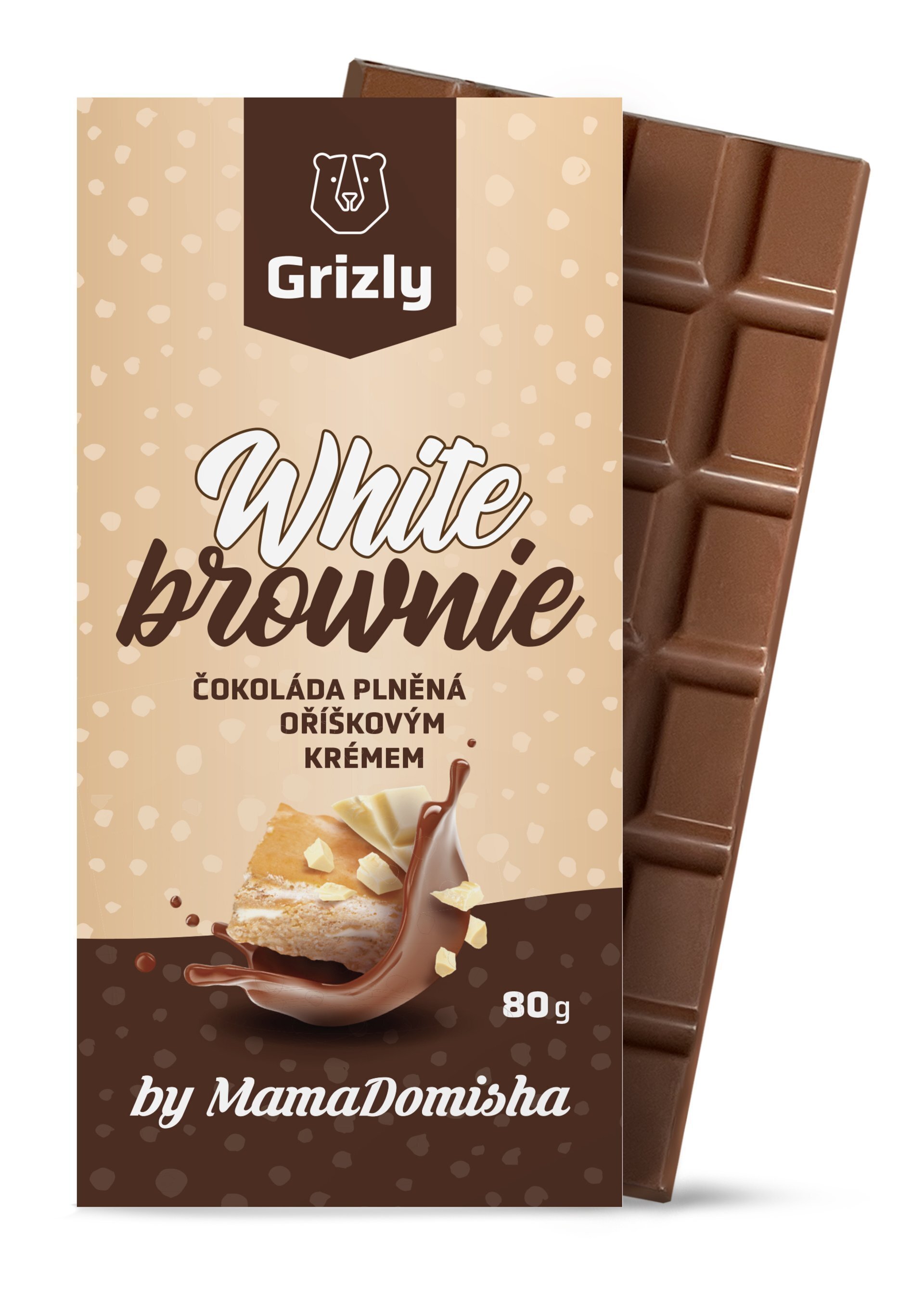 Levně GRIZLY Čokoláda mléčná White Brownie by Mamadomisha 80 g expirace