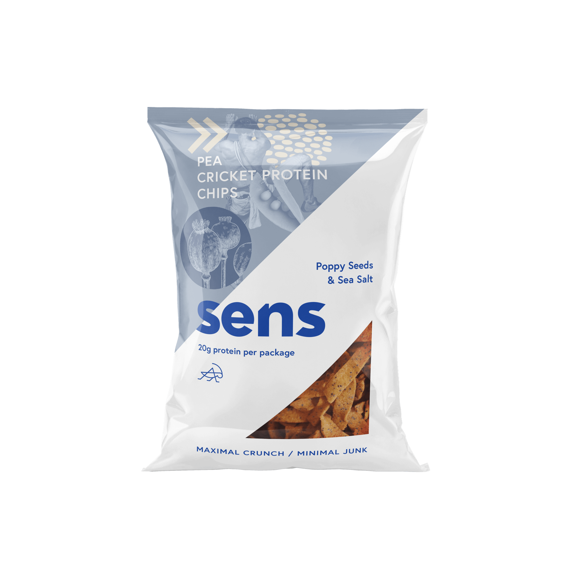 Levně Sens Proteinové hrachové chipsy s cvrččí moukou Mák a mořská sůl 80 g