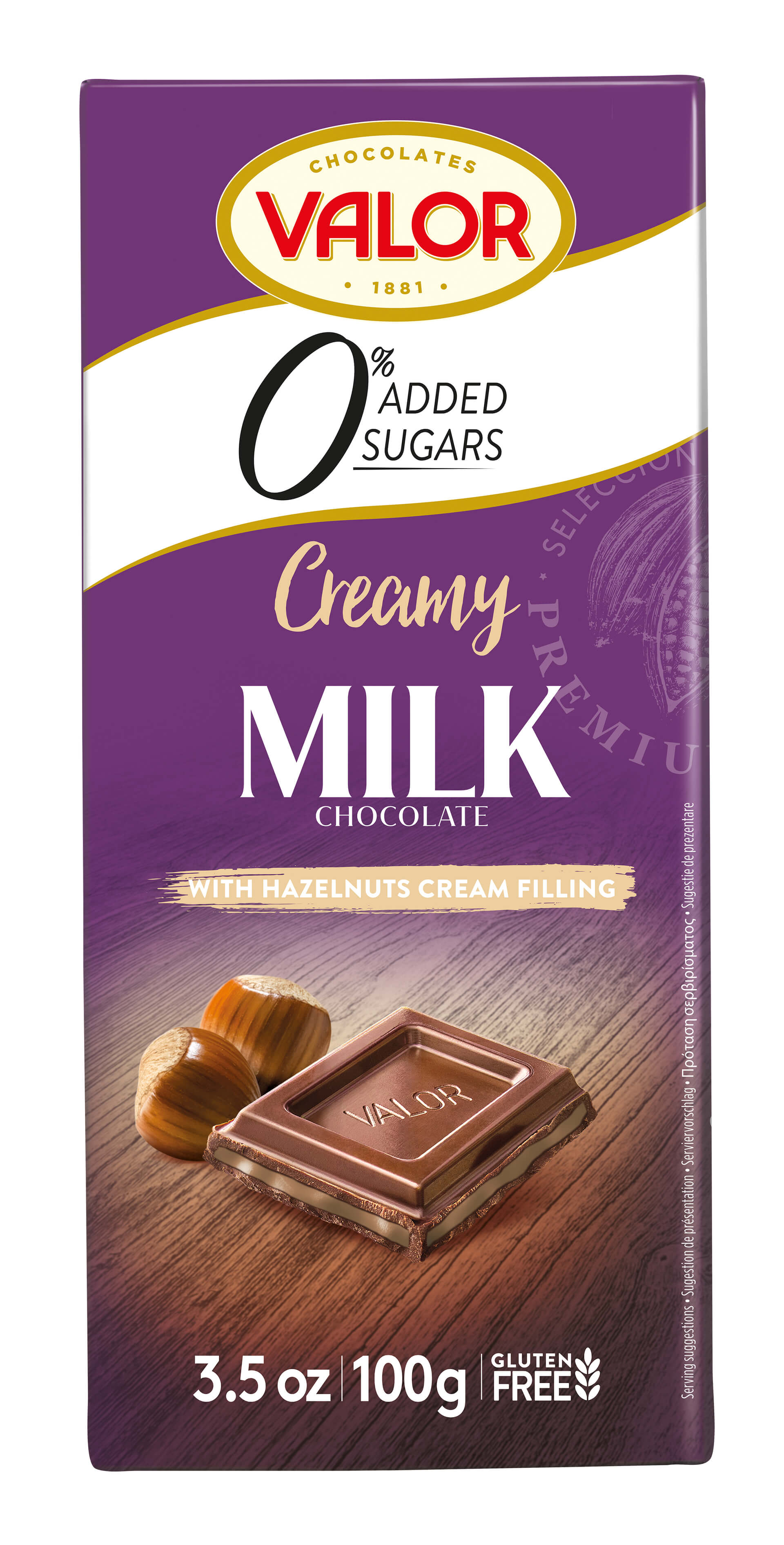 Levně Valor Mléčná čokoláda mléčná plněná krémem 35 %, bez přídavku cukru 100 g