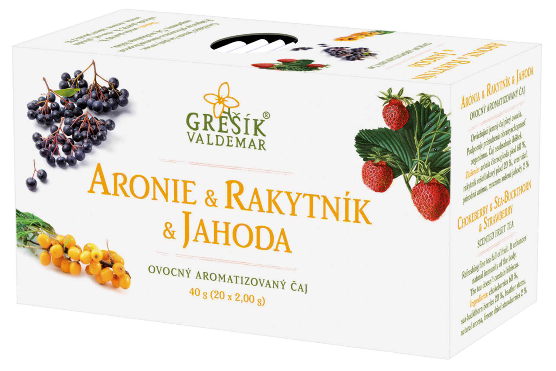 Levně Grešík Aronie, rakytník a jahoda ovocný čaj 20 sáčků