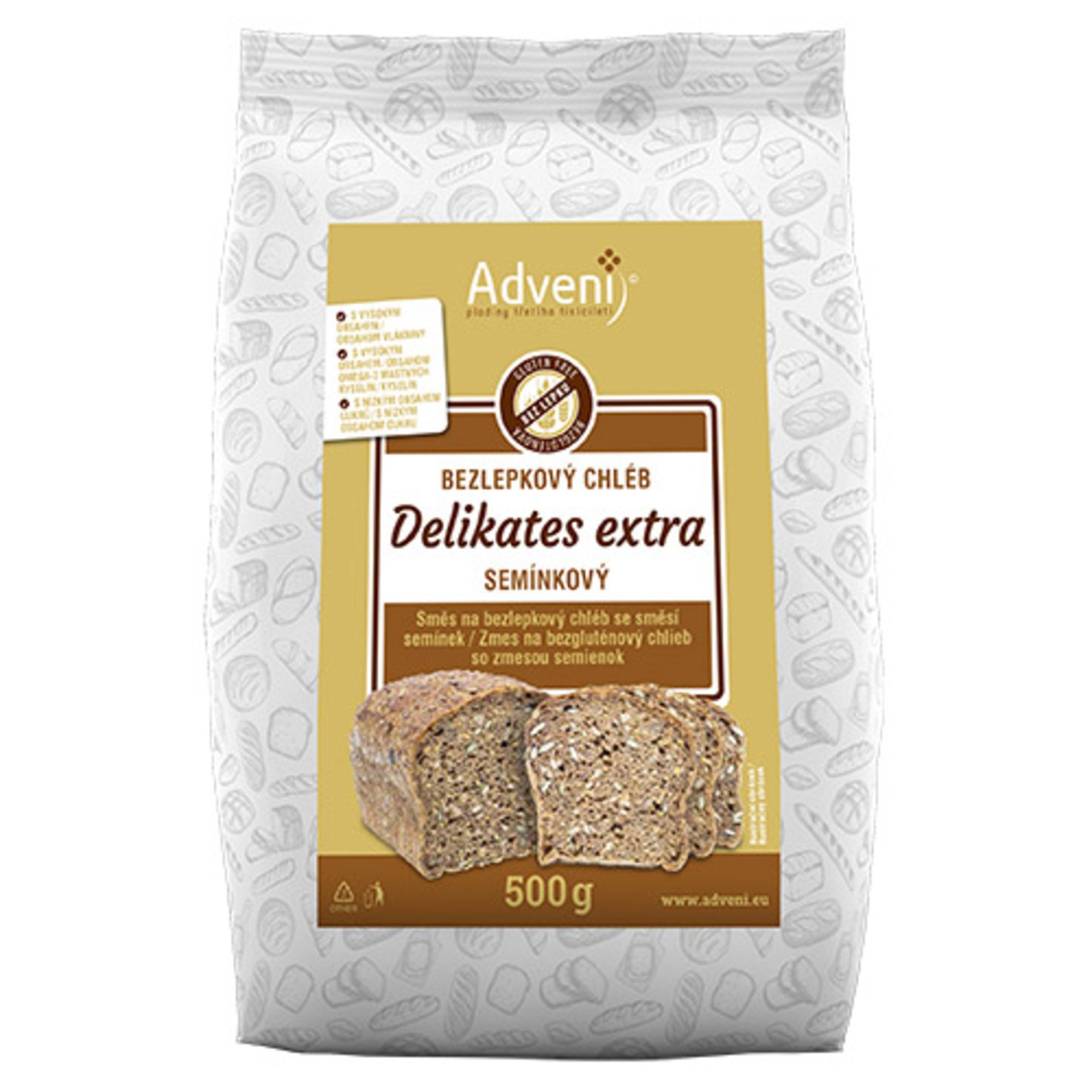 Levně Adveni Bezlepkový chléb Delikates Extra se směsí semínek 500 g