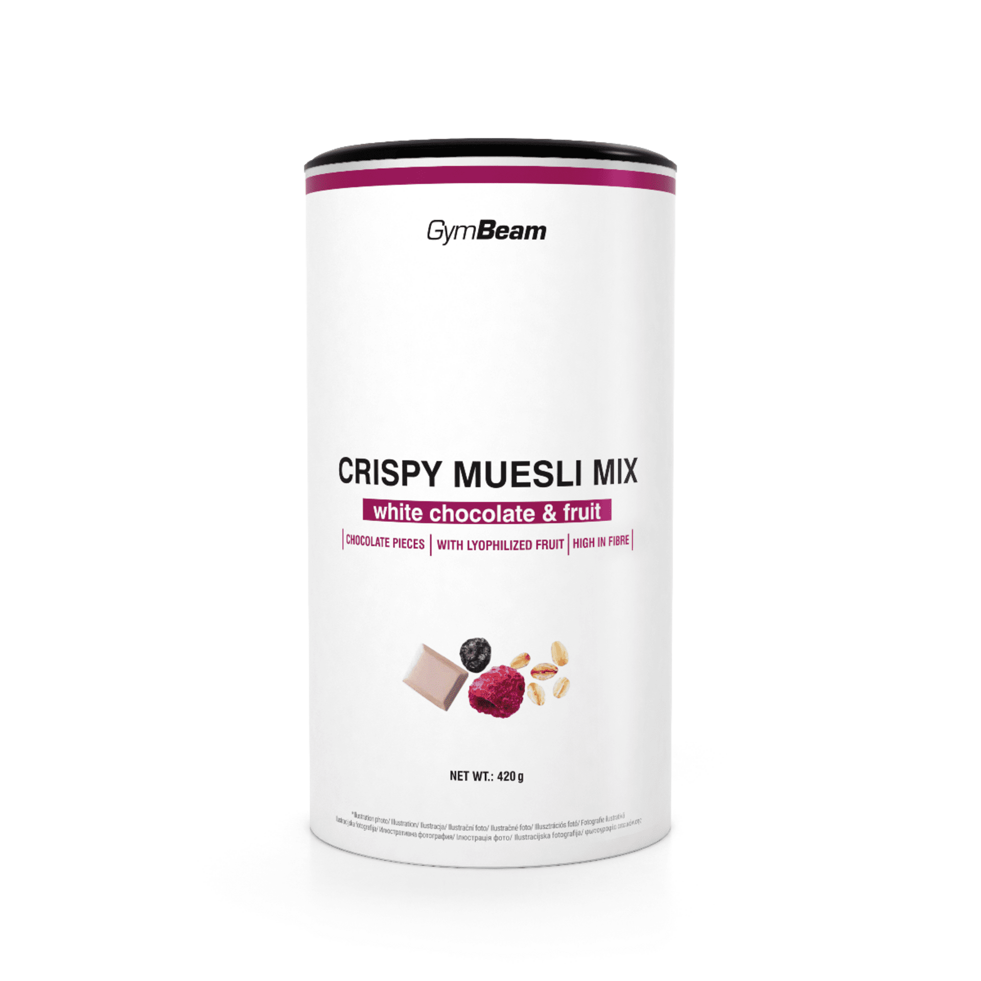 GymBeam Muesli Mix bílá čokoláda a ovoce 420 g