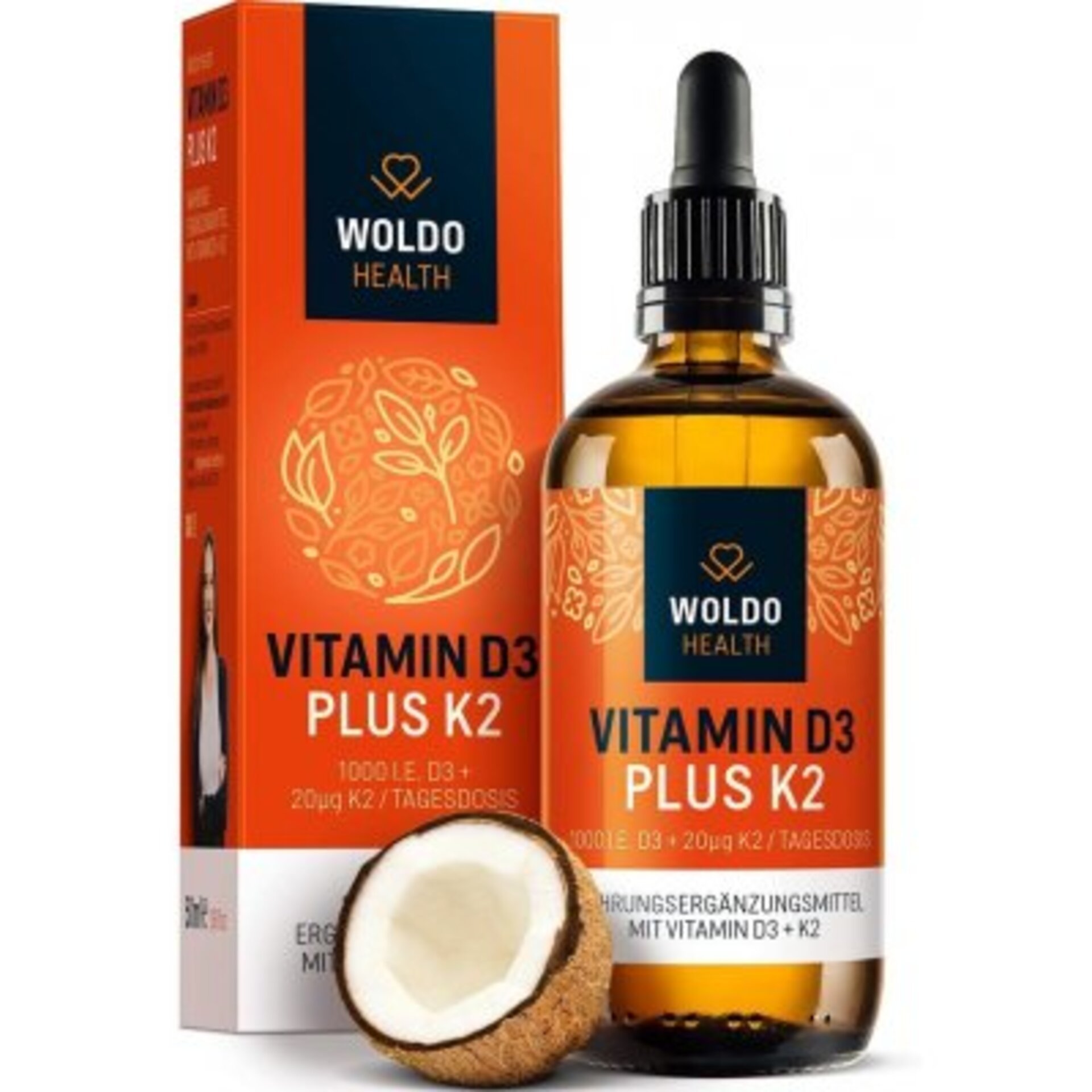 Levně WoldoHealth Vitamin D3 + K2 Kapky ( 1000 I.U. ) 50 ml