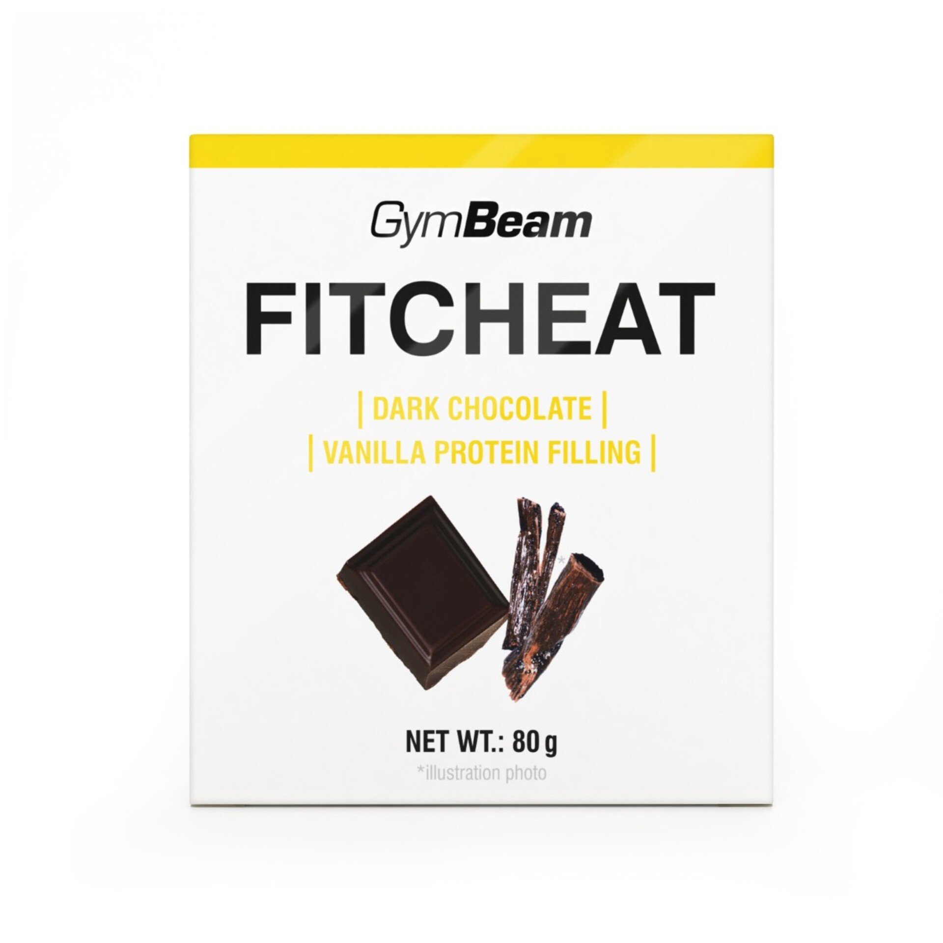 GymBeam Fitcheat Proteinová čokoláda hořká čokoláda a vanilka 80 g
