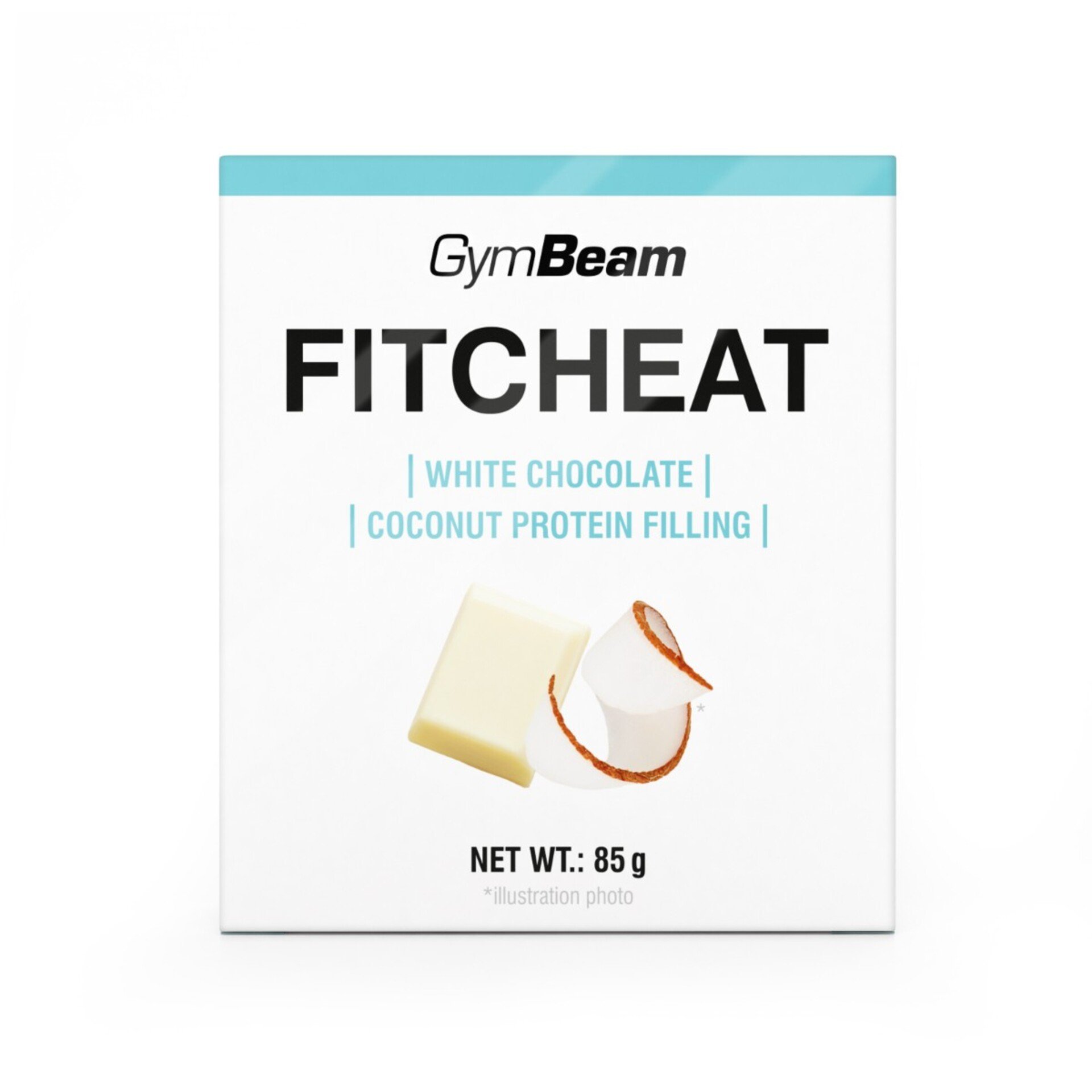GymBeam Fitcheat Proteinová čokoláda bílá čokoláda a kokos 80 g