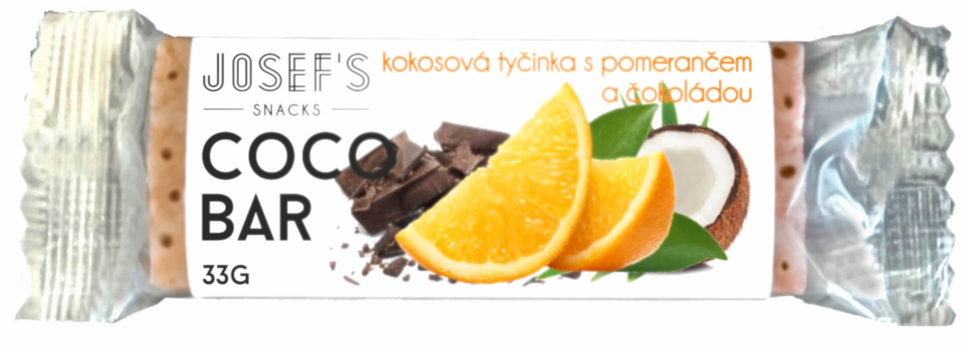 Levně Josef's snacks Tyčinka kokosová s pomerančem a čokoládou 33 g