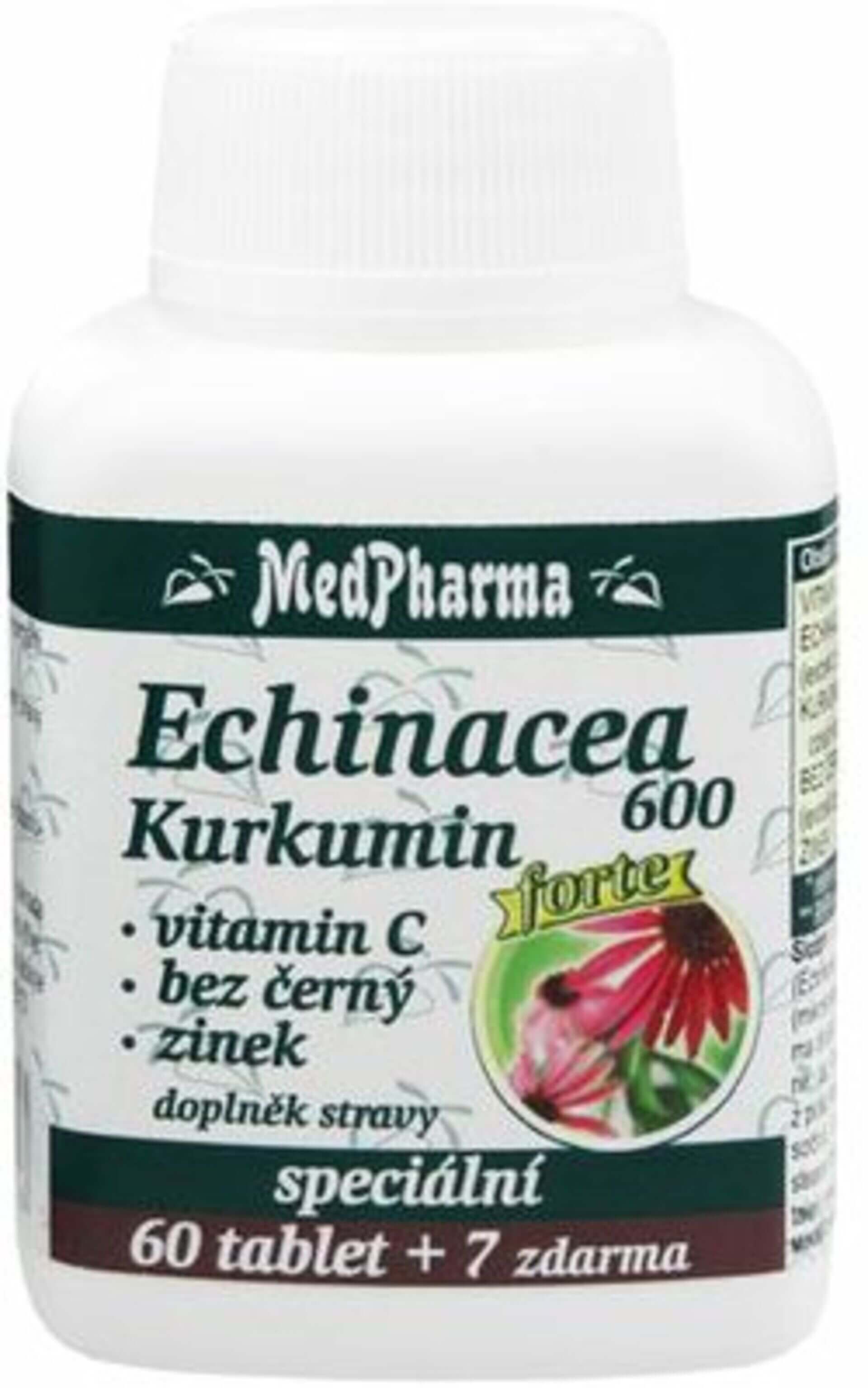 Levně MedPharma Echinacea 600 Forte+kurkumin+vit.C+bez černý+zinek 67 tablet