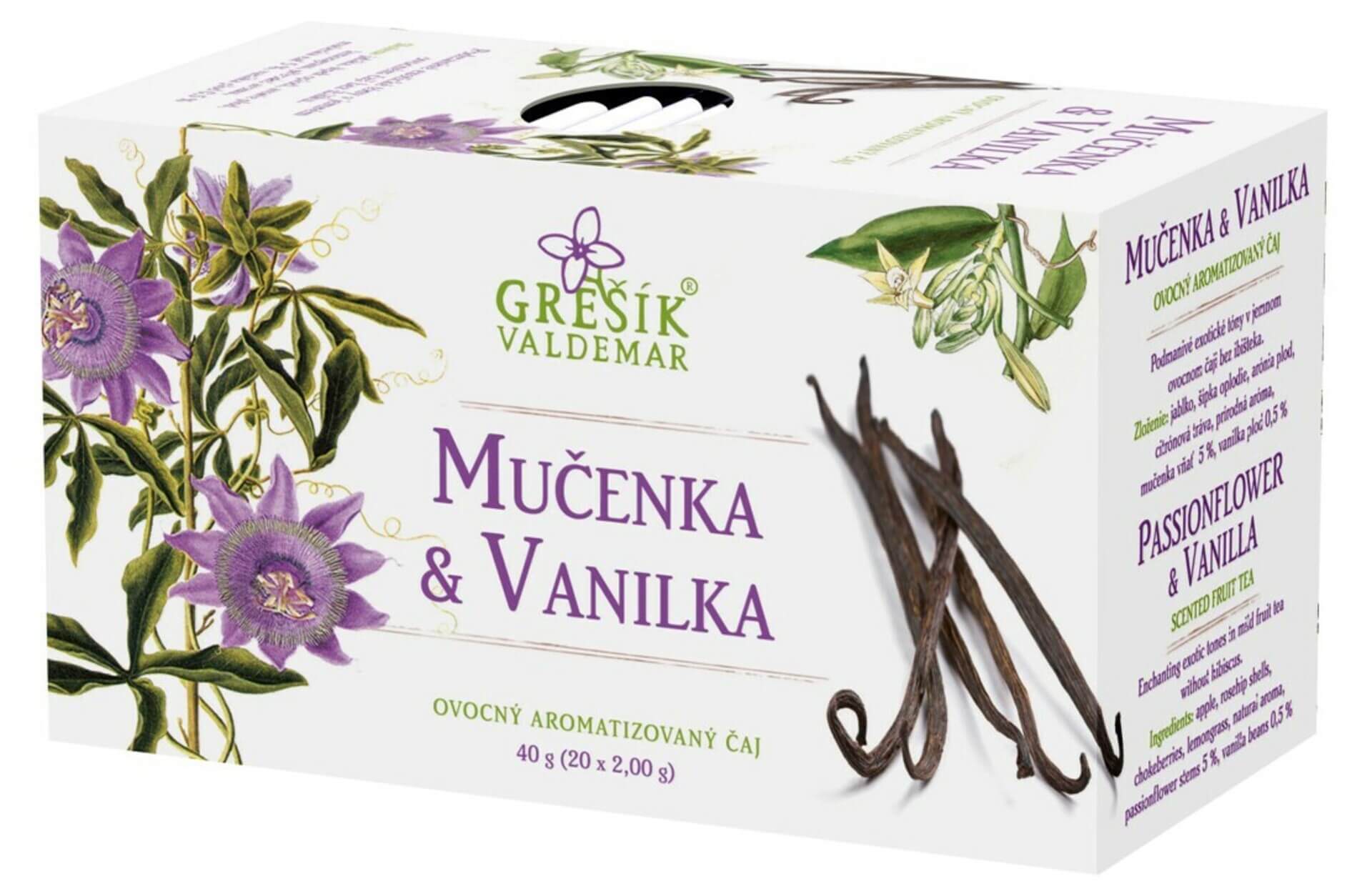 Levně Grešík Mučenka a vanilka ovocný čaj 20 sáčků