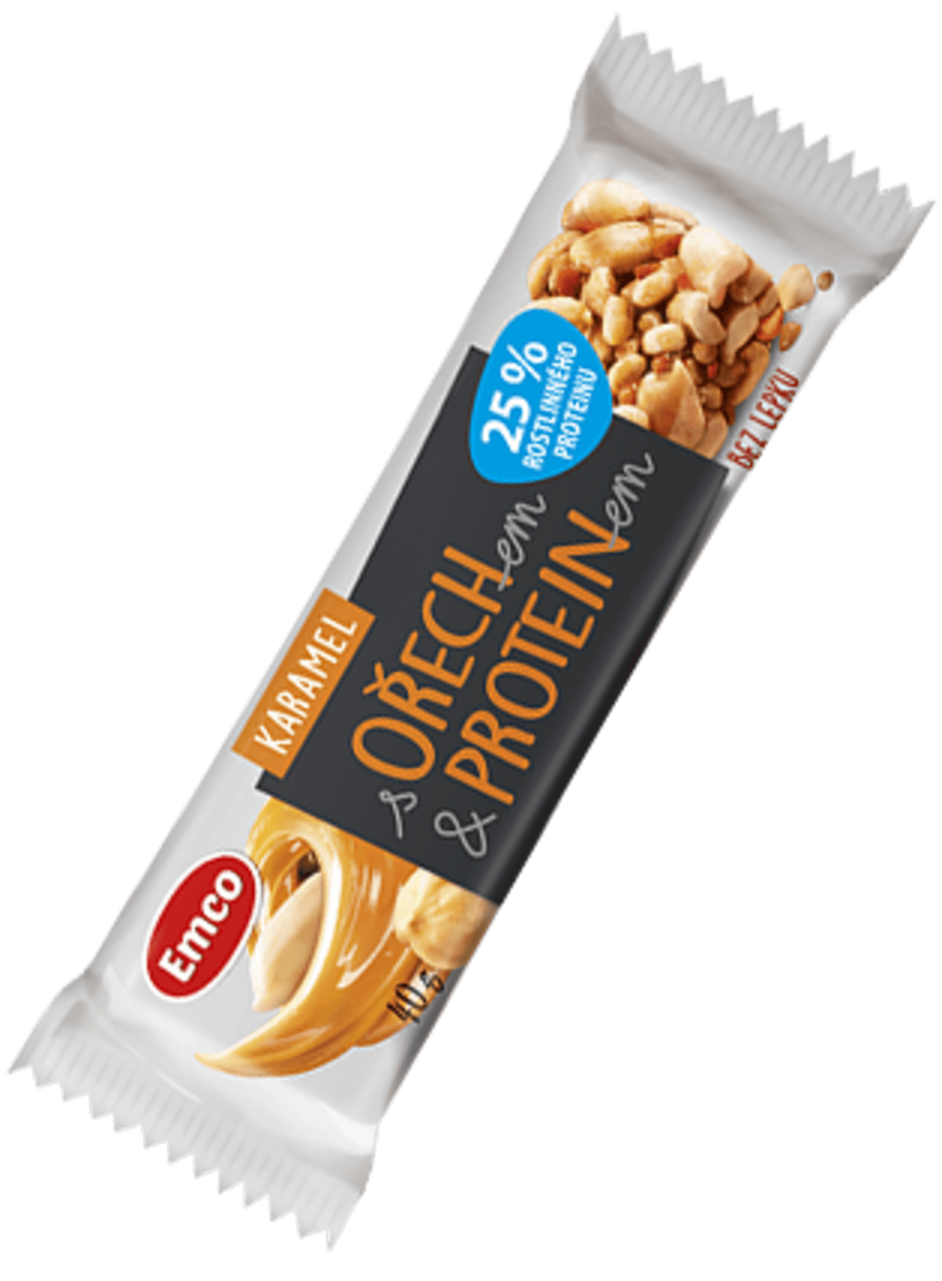 Levně Emco Tyčinka s ořechem a proteinem - Karamel 40 g