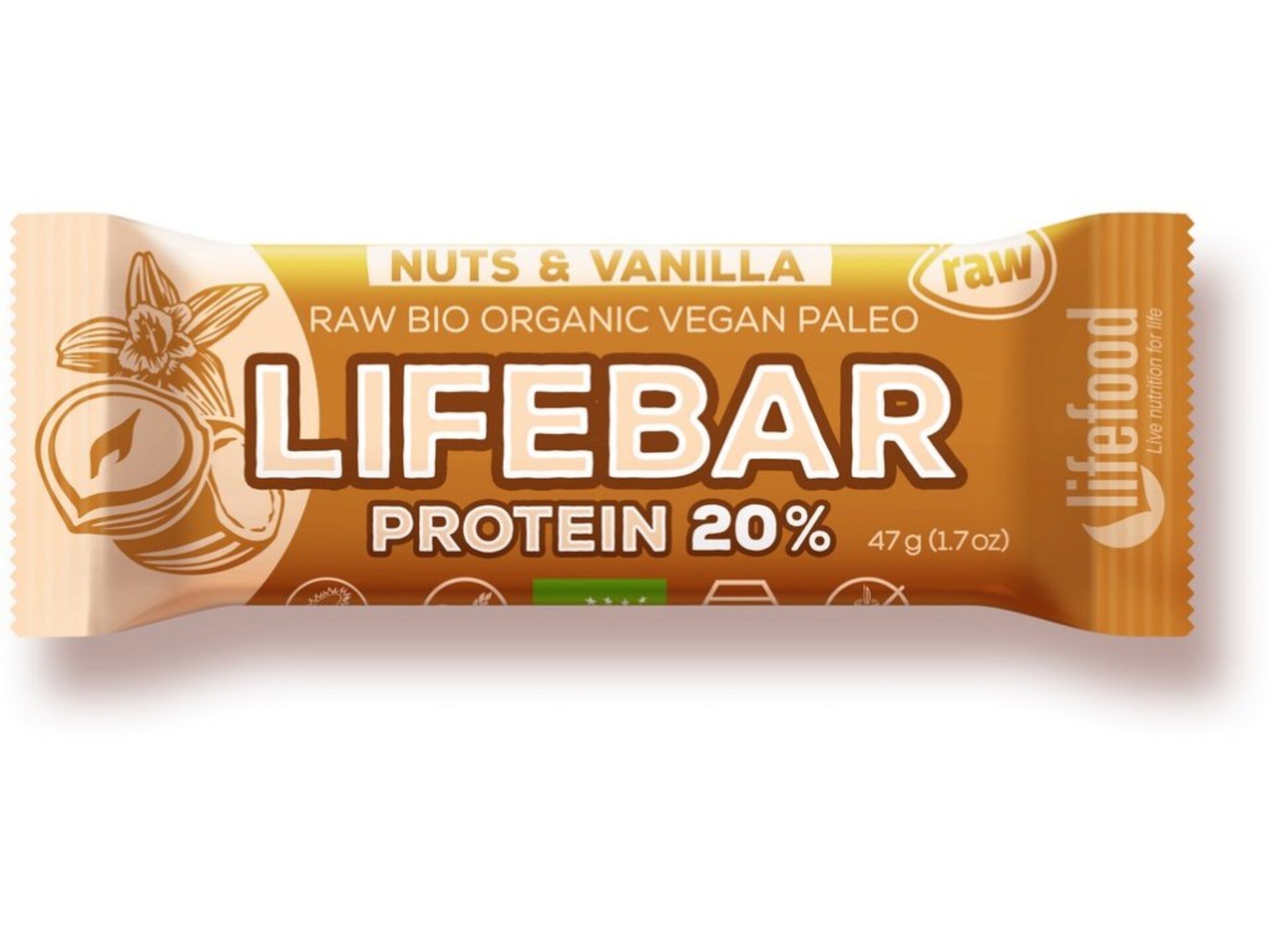 Levně Lifefood Lifebar Protein Oříšková s vanilkou BIO RAW 47 g