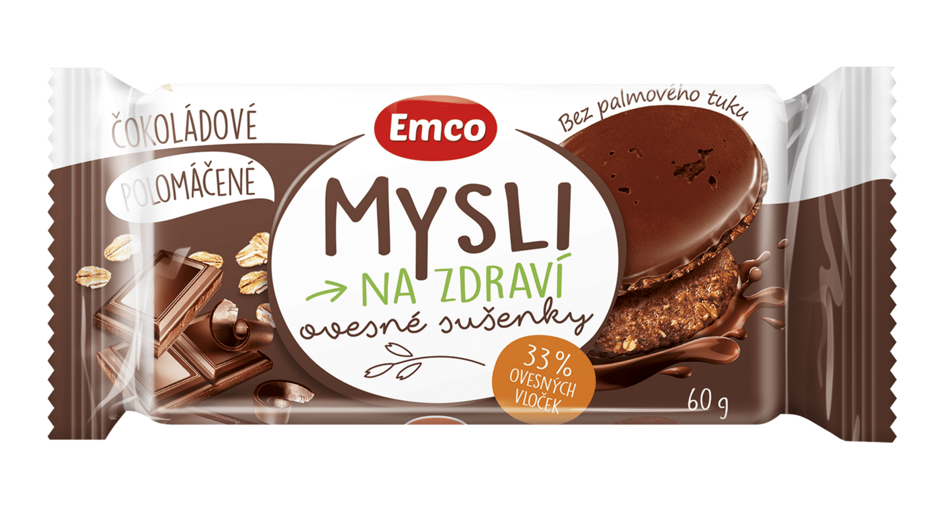 Emco Mysli Ovesné sušenky polomáčené čokoladové 60 g