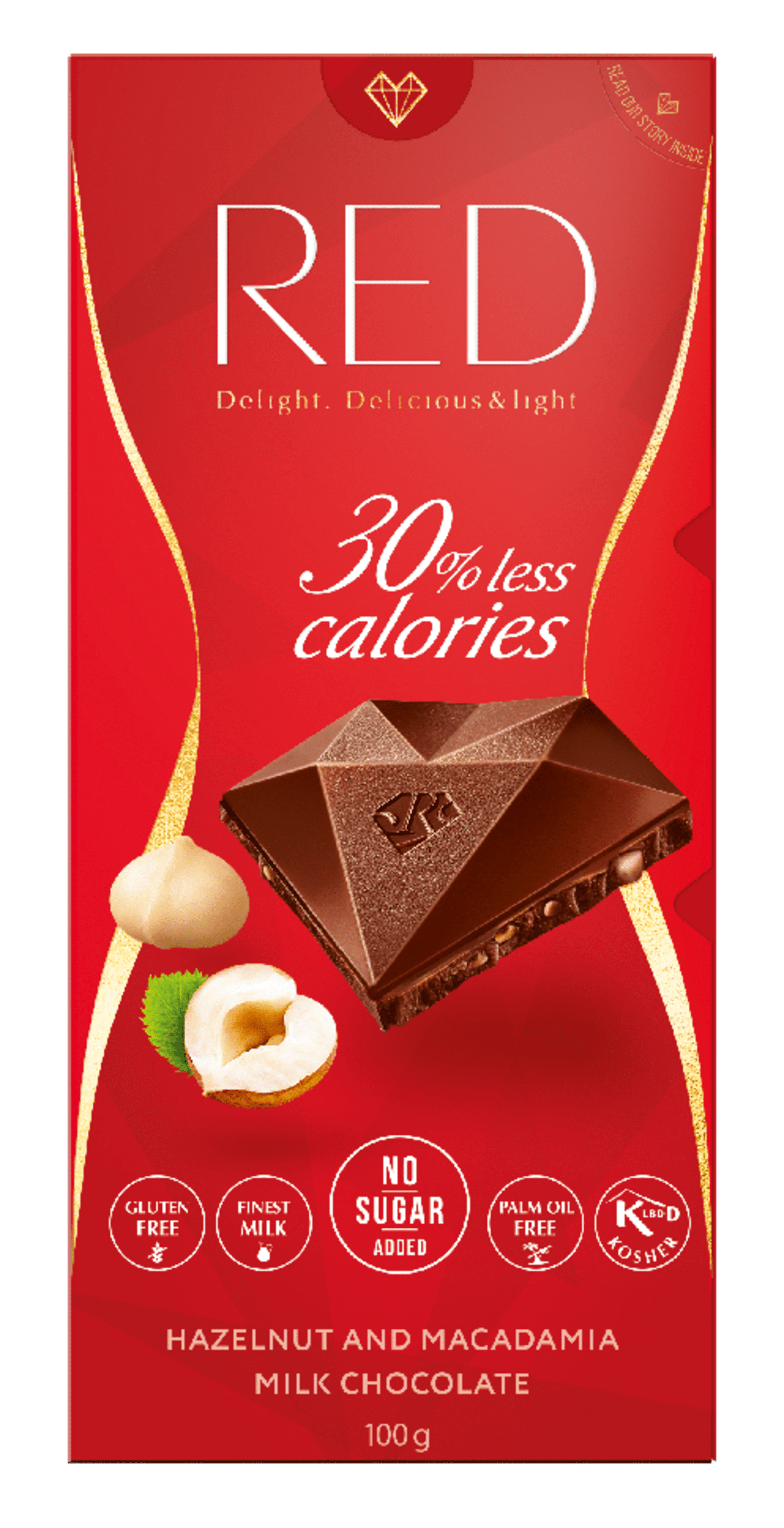 Levně Red mléčná čokoláda s lískovými a makadamovými ořechy 100 g expirace