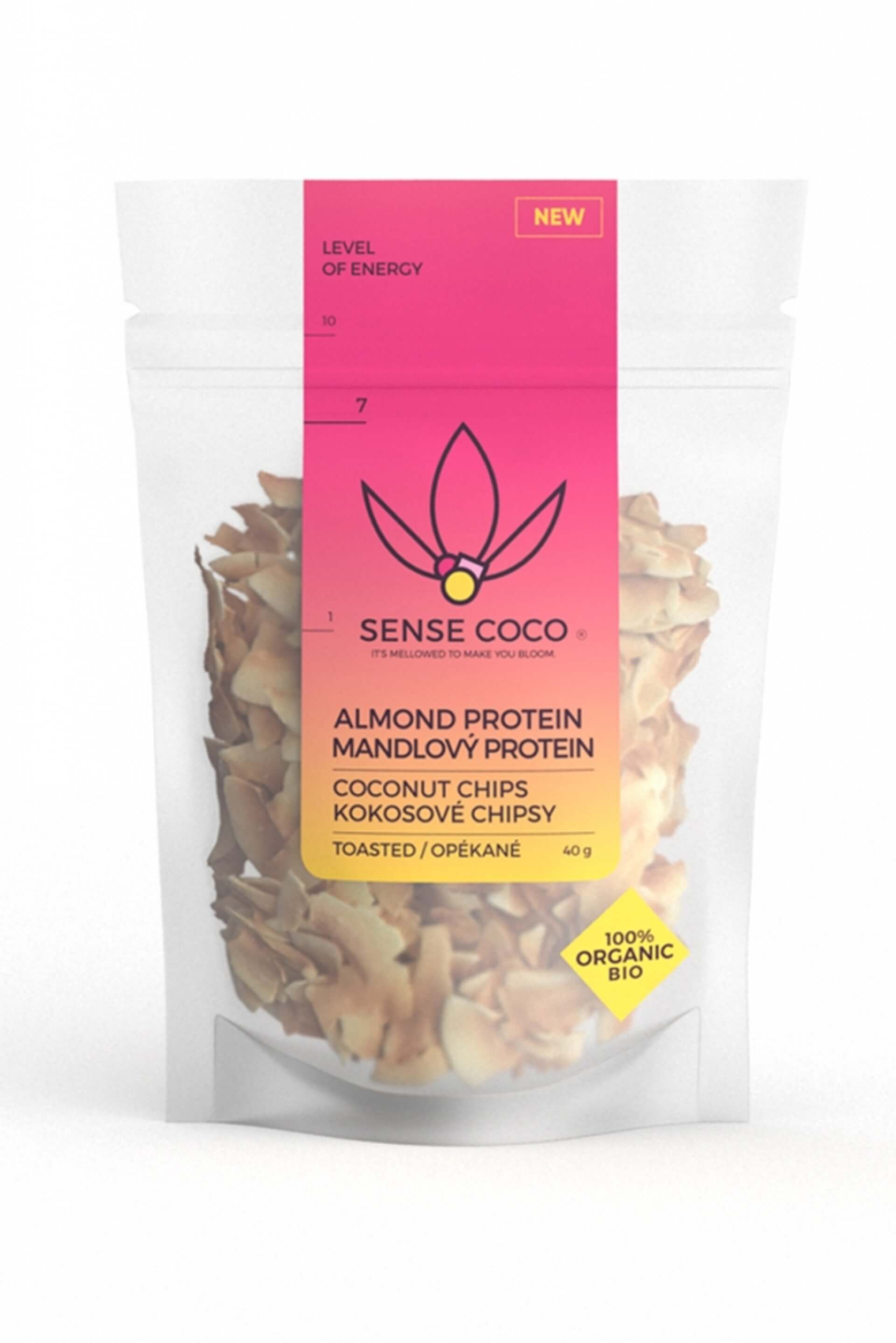 Levně Sense Coco Kokosové chipsy proteinové mandlové 40 g BIO